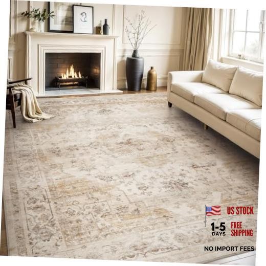 -Area Rug 5X7 Rugs for Living Room-Vintage Soft Beige Rugs for Bedroom-Non