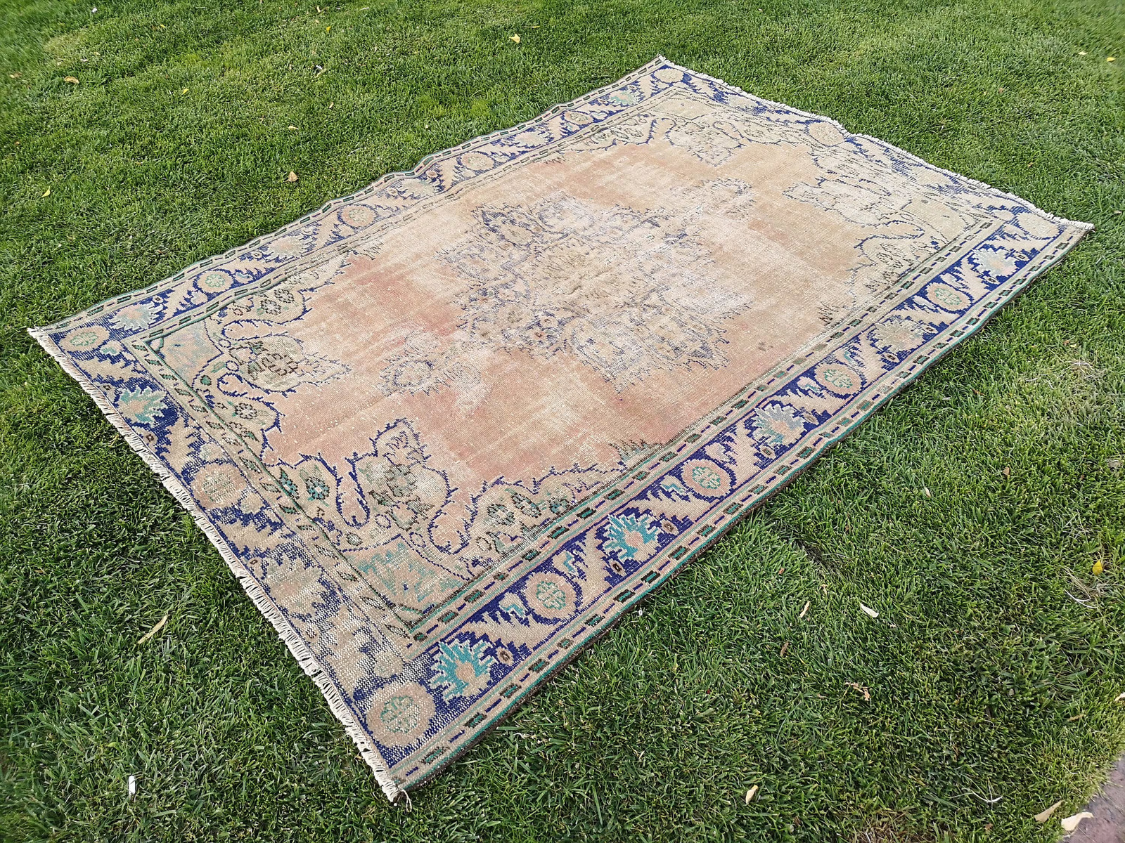 Orange Turkish Rug, Handmade Vintage Oriental Area Rug (5.5 x 8 ft)