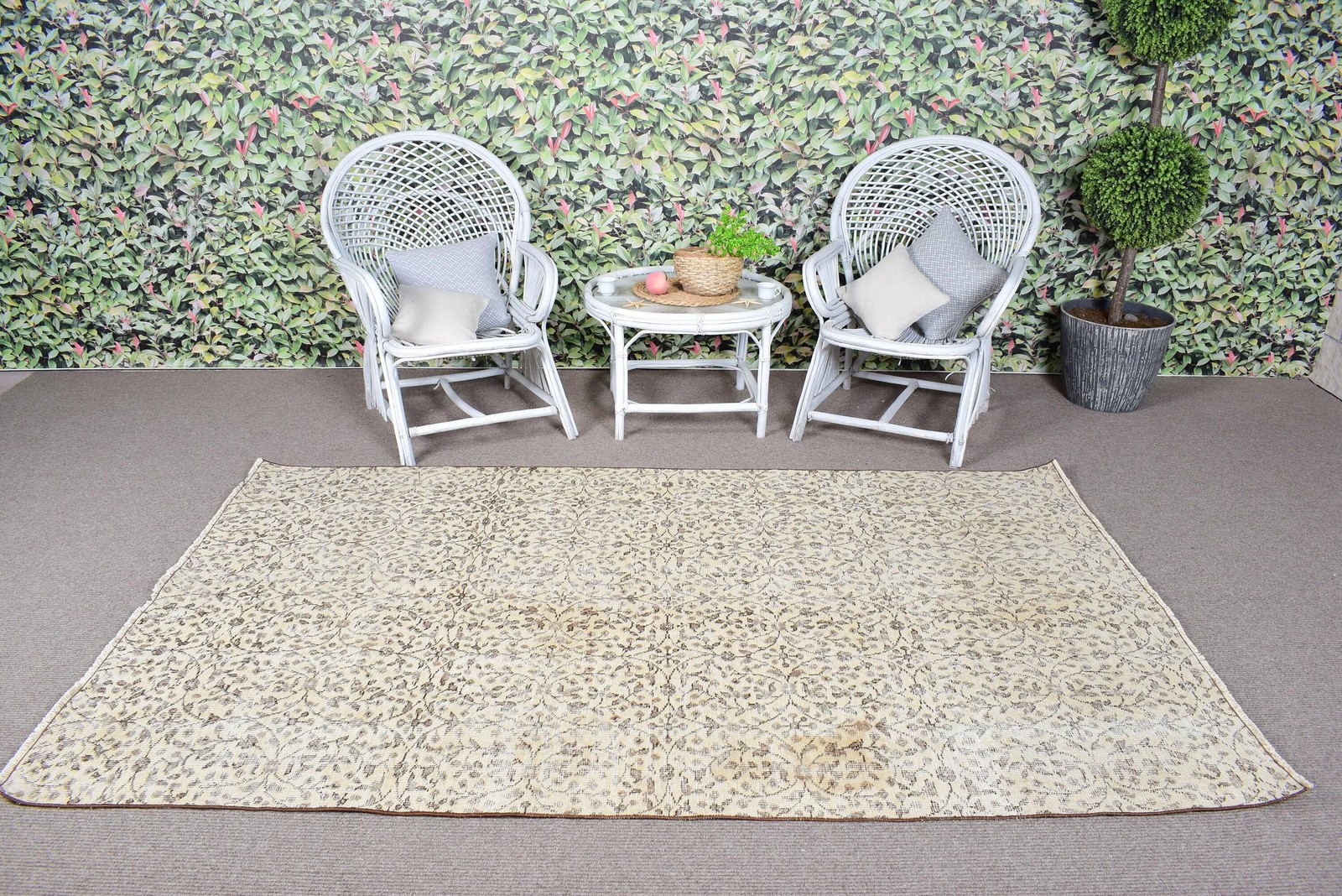 5×8,1 ft Vintage Rug, Turkish Large Rug, Brown White Ombré Rug