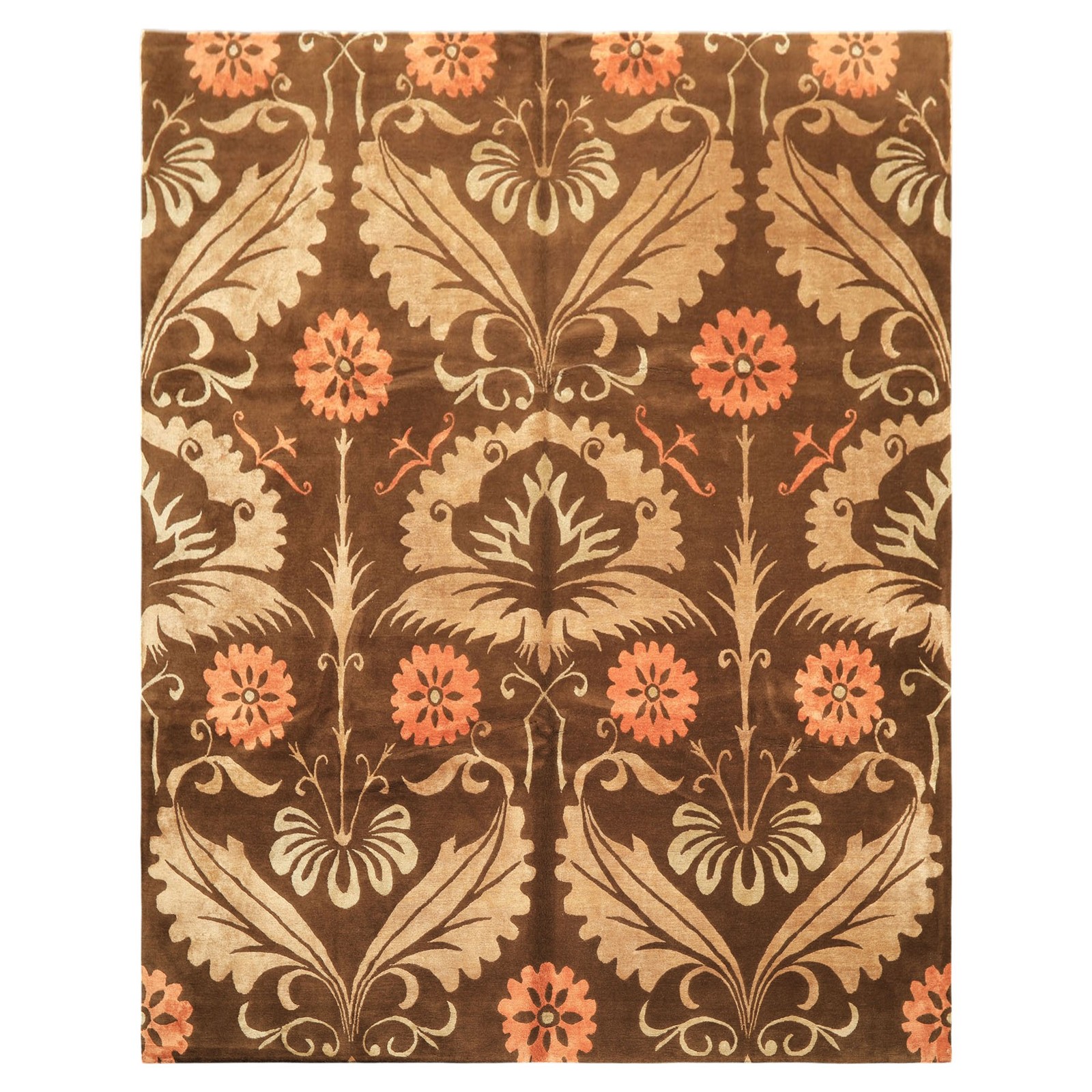 8×10 Hand Knotted Wool & Pure Silk Brown, Tan Tibetan Arts & Crafts Designer Rug