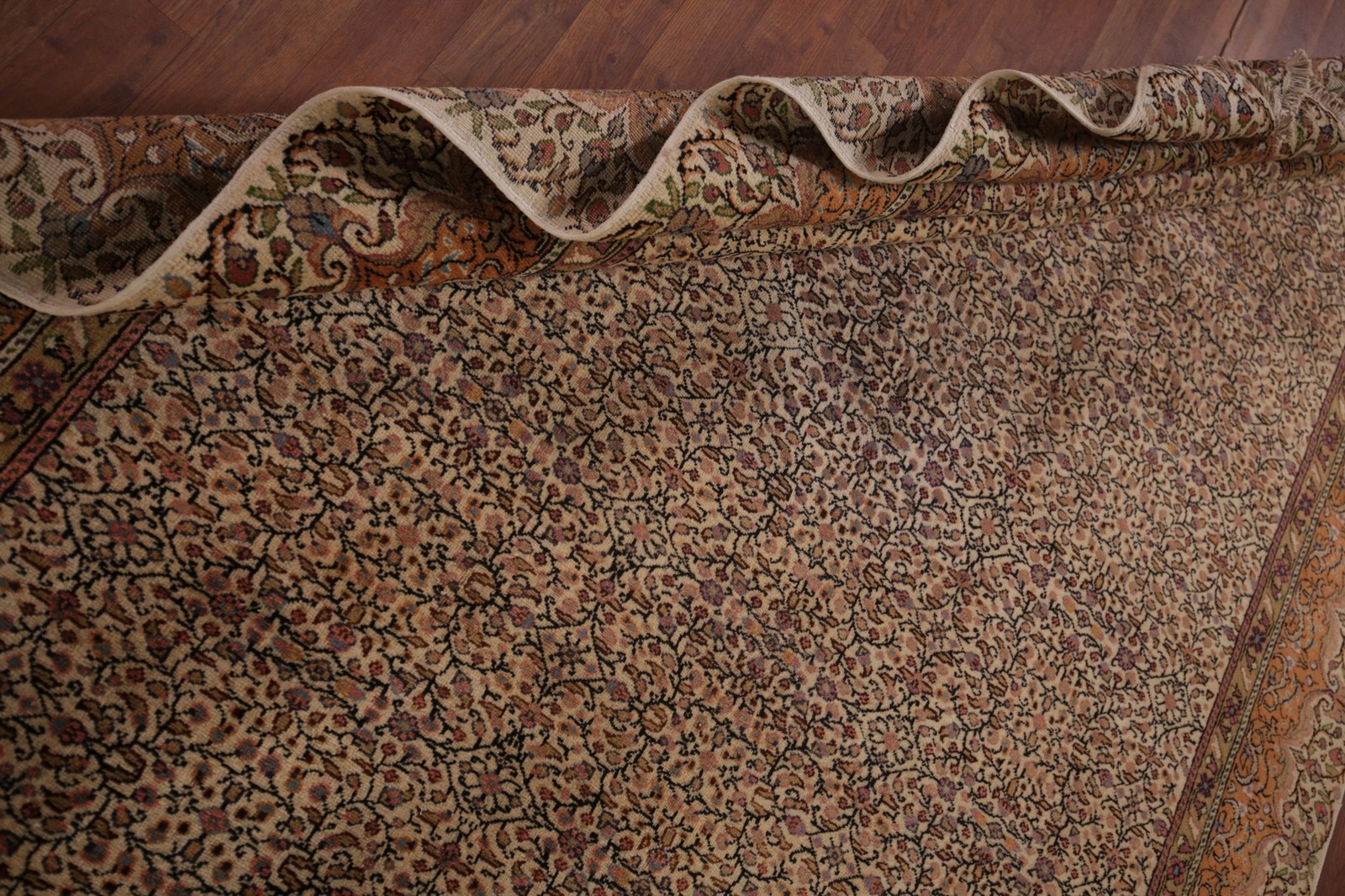 Ivory Anatolian Turkish Area Rug 7×10 All-Over Floral Handmade Living Room Rug