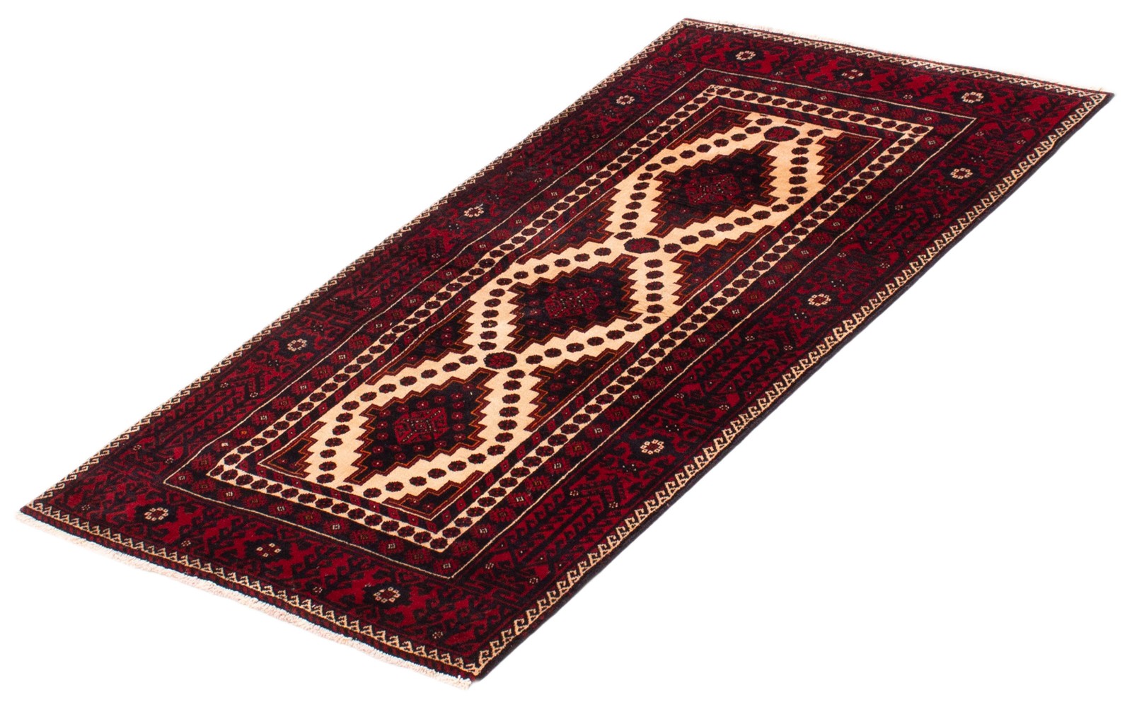 Vintage Cream, Red Traditional 3’3″ x 5’10” Hand-Knotted Oriental Wool Area Rug