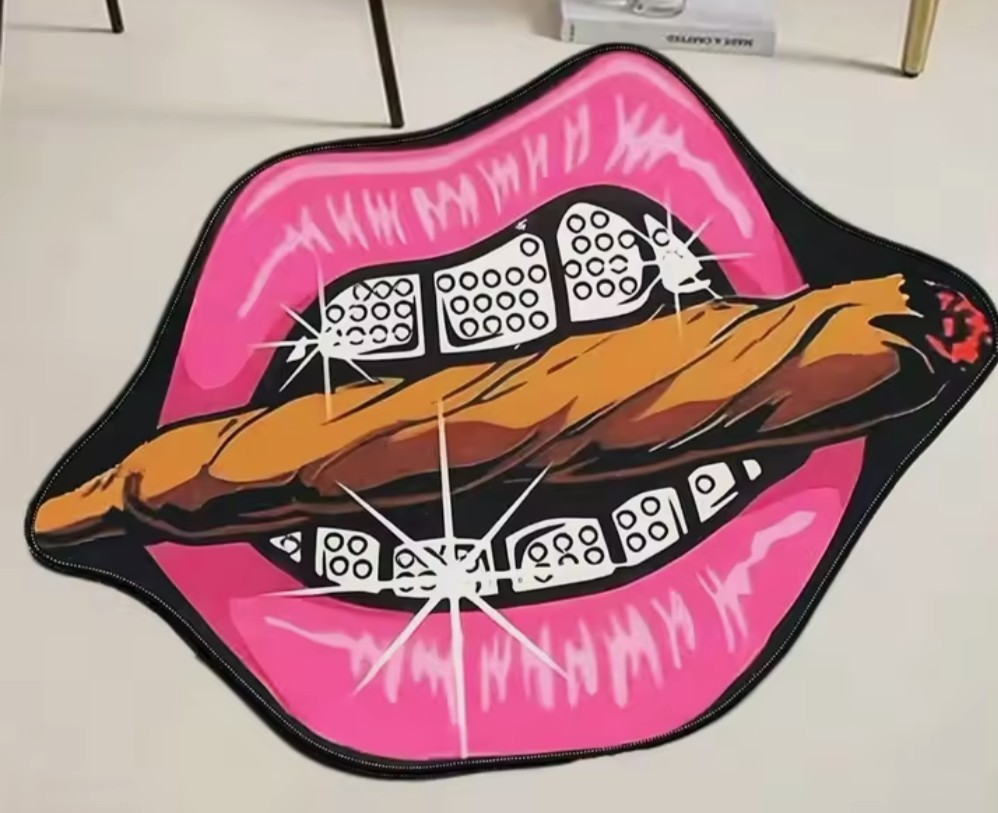 Lips Graphic Novelty Area Rug 100x140cm Anti-Slip Flannel Sponge 39x55in