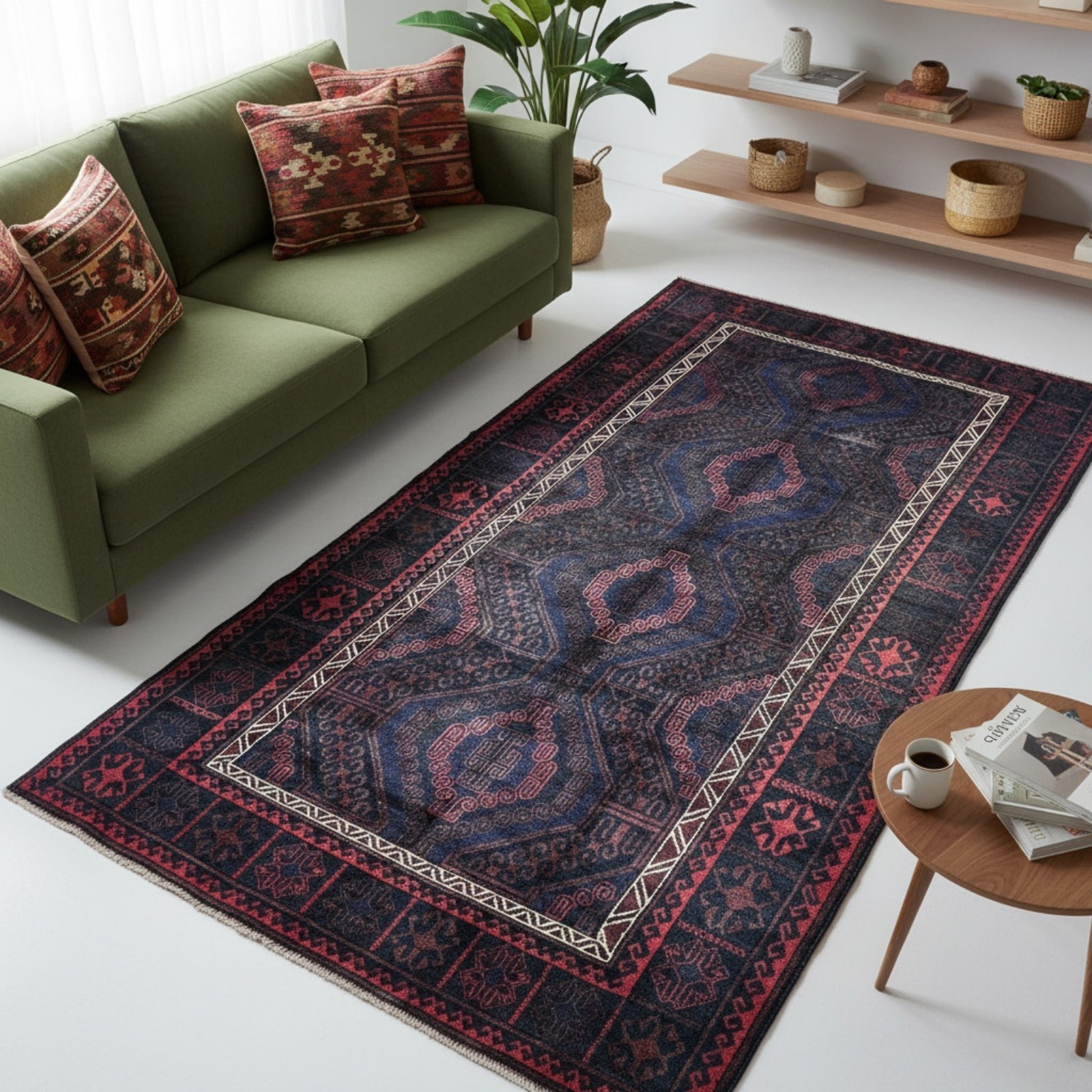 Vintage Afghan Baluchi Rug – Wool, Geometric Boho Design, 4’8 x 9’5 Area Rug