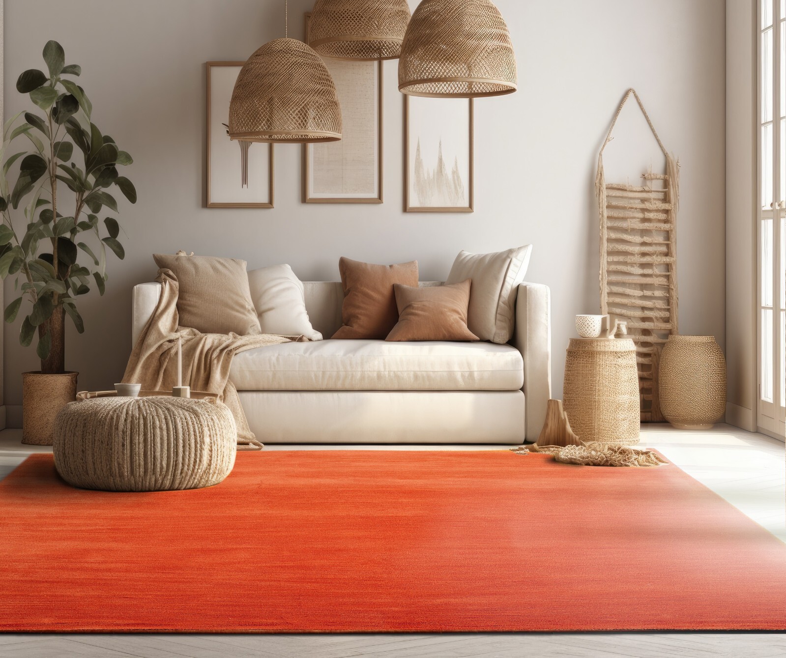 LoomBloom Hand loom Wool Plain Solid Minimalist Area Rug Multisize Burnt Orange