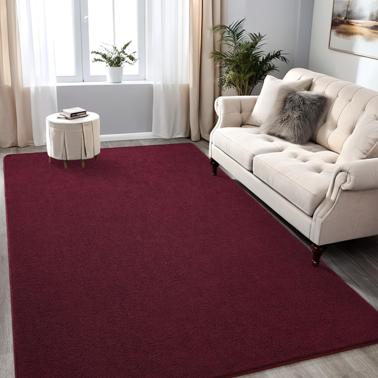 Red Rugs for Bedroom Living Room 4×6 ft Burgundy Area Rug Washable Memory Foa…