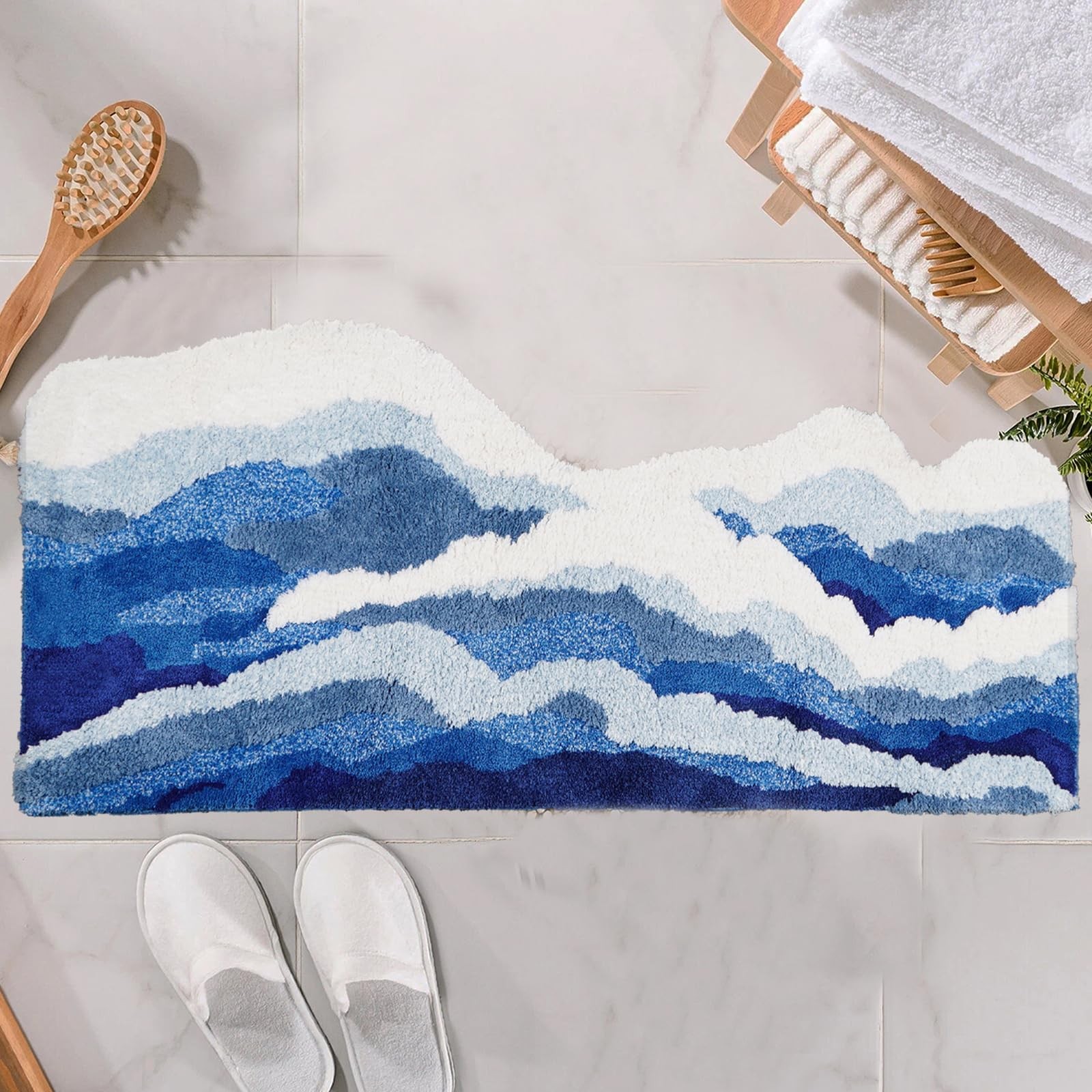 Wave Ocean Rug – Wavy Bathroom Carpet, Romantic Blue Bath Mat, 3D Microfiber …