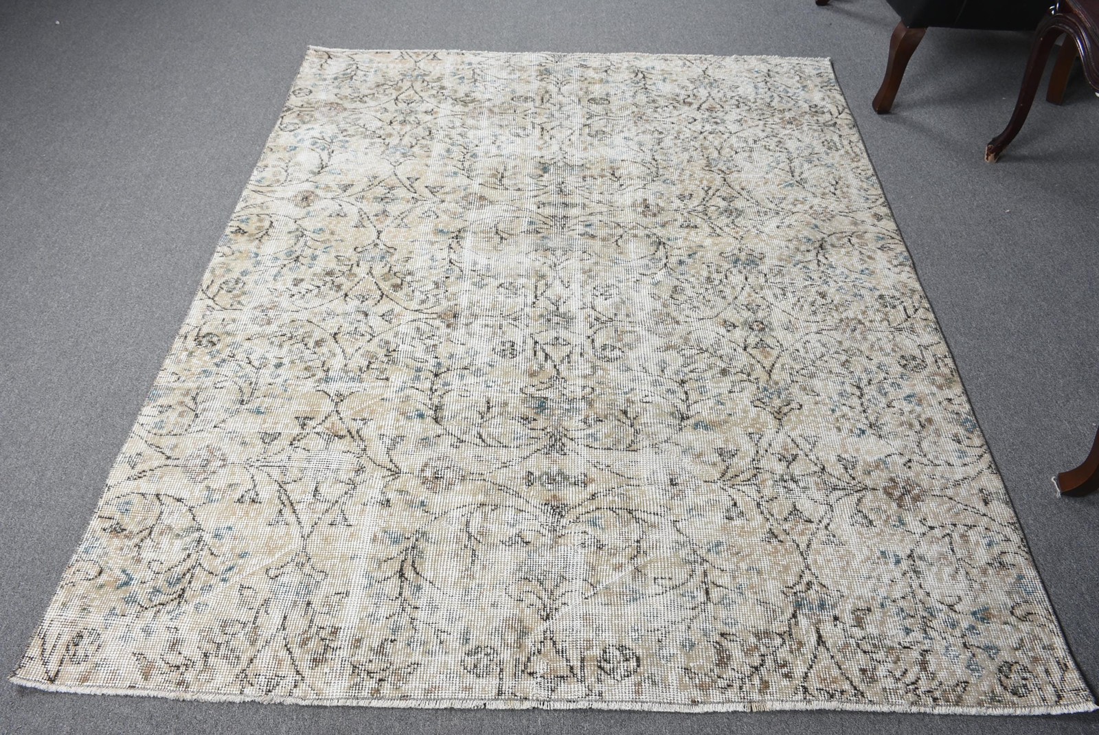 5,2×6,4 ft Area Vintage Rug, Turkish Rug, White Blue Handmade Wool Rug