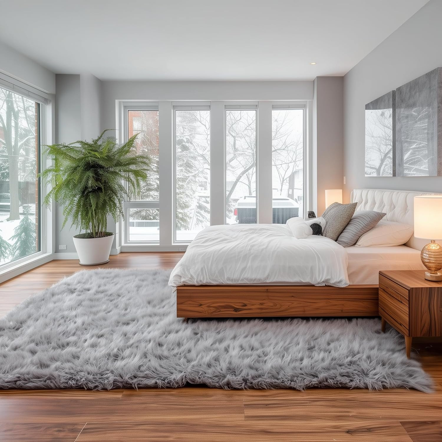 Ultra Soft & Fluffy Faux Sheepskin Rug, Gray 8 X 10 Feet Carpet for Bedroom Livi