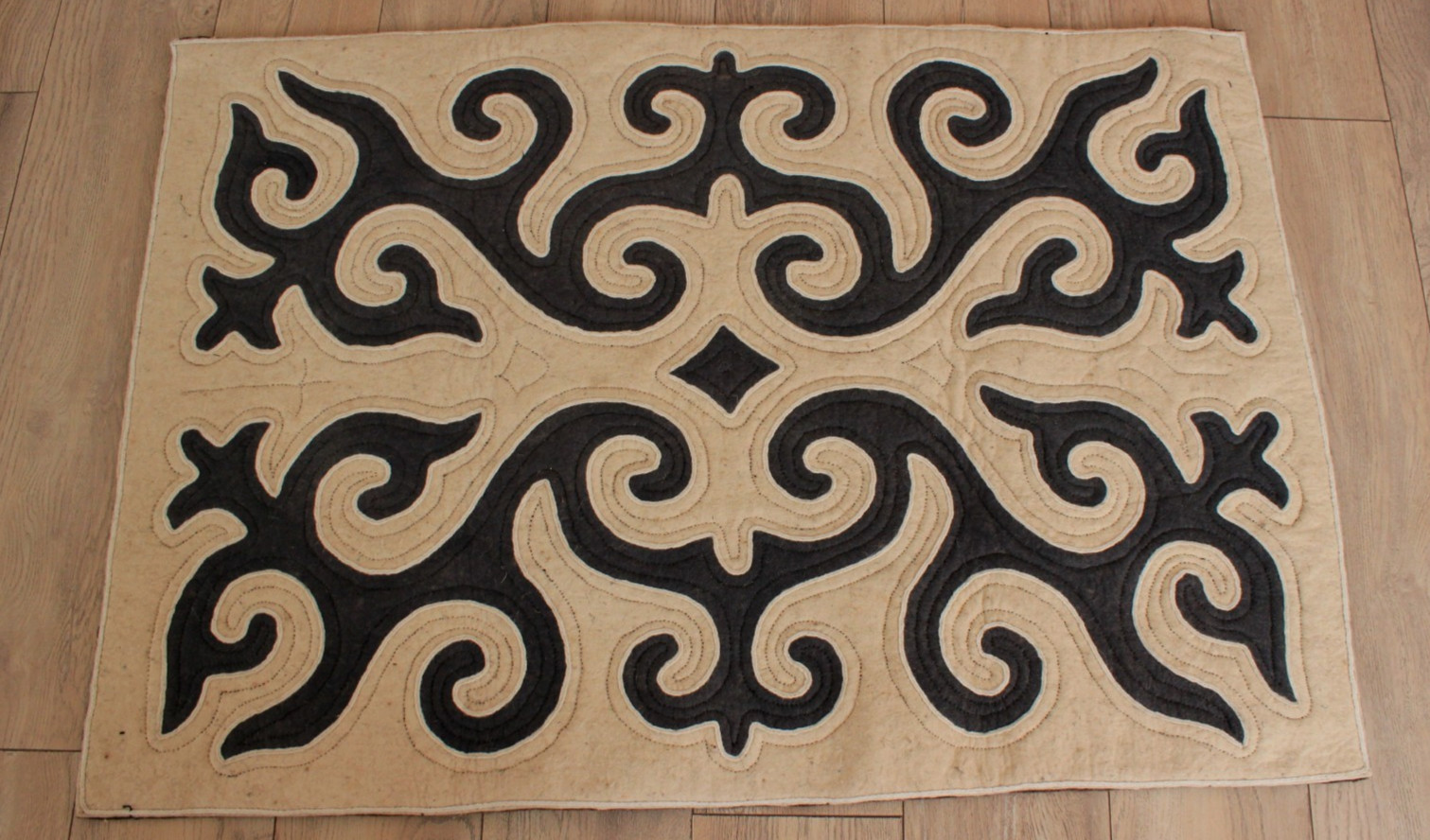 Handmade Area Rug SHYRDAK Traditional Kyrgyz Wool Felt Carpet Bluewish Gray