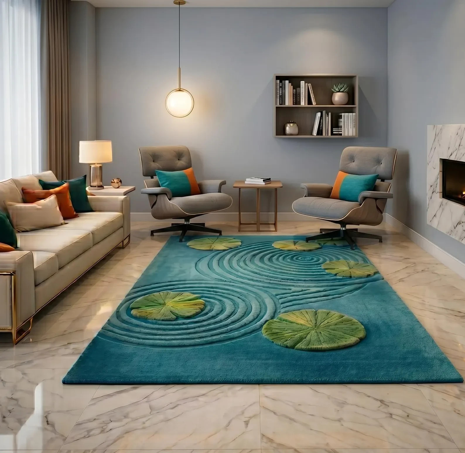 Moss Pond Hand Tufted Rug – Handmade Water Ripple Wool Carpet Green Lily Pad Zen