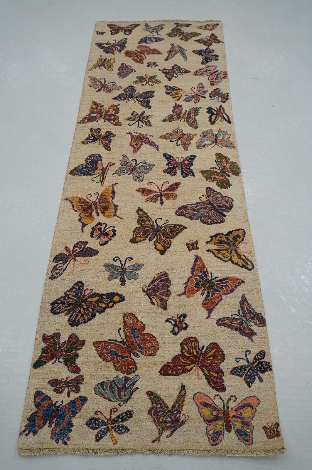 3 x 8 ft Beige Butterfly Afghan Hand Knotted Tribal Runner Rug