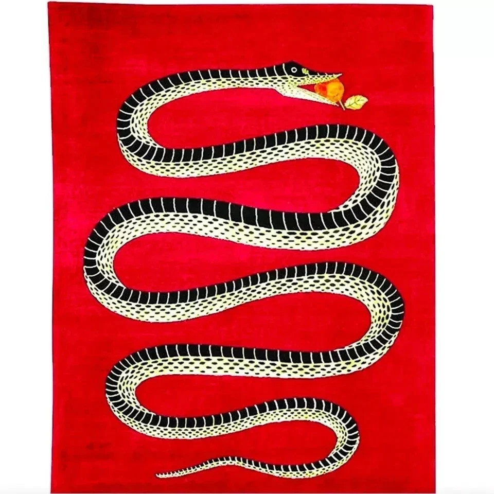 New Handmade Hand Tufted Wool Area Rug Exotic Design Rug Snake Rug Red 6×9 etc.