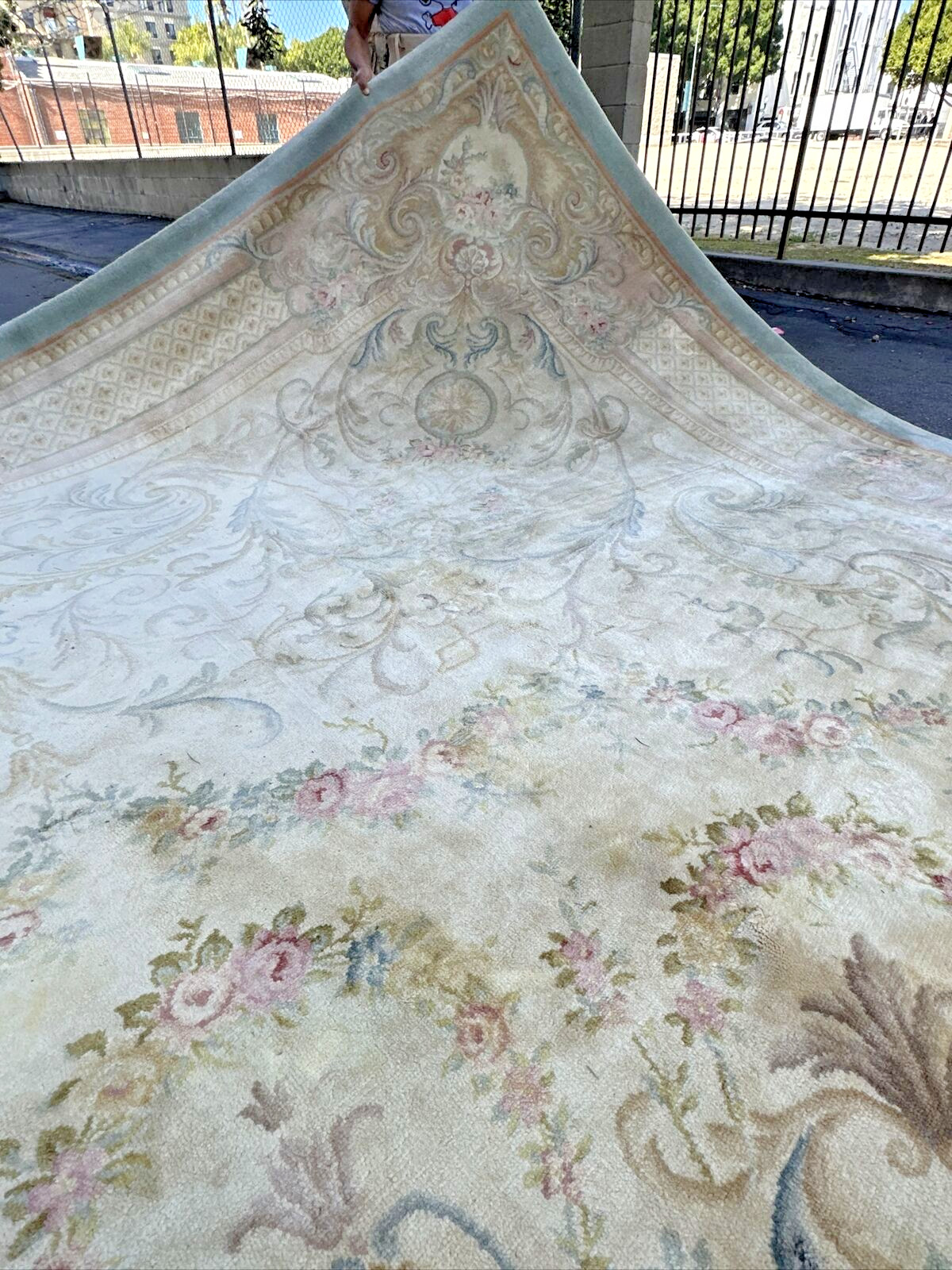 Auth:  Antique French Savonnerie Palatial Legendary KINGS Rug Aqua 17×22