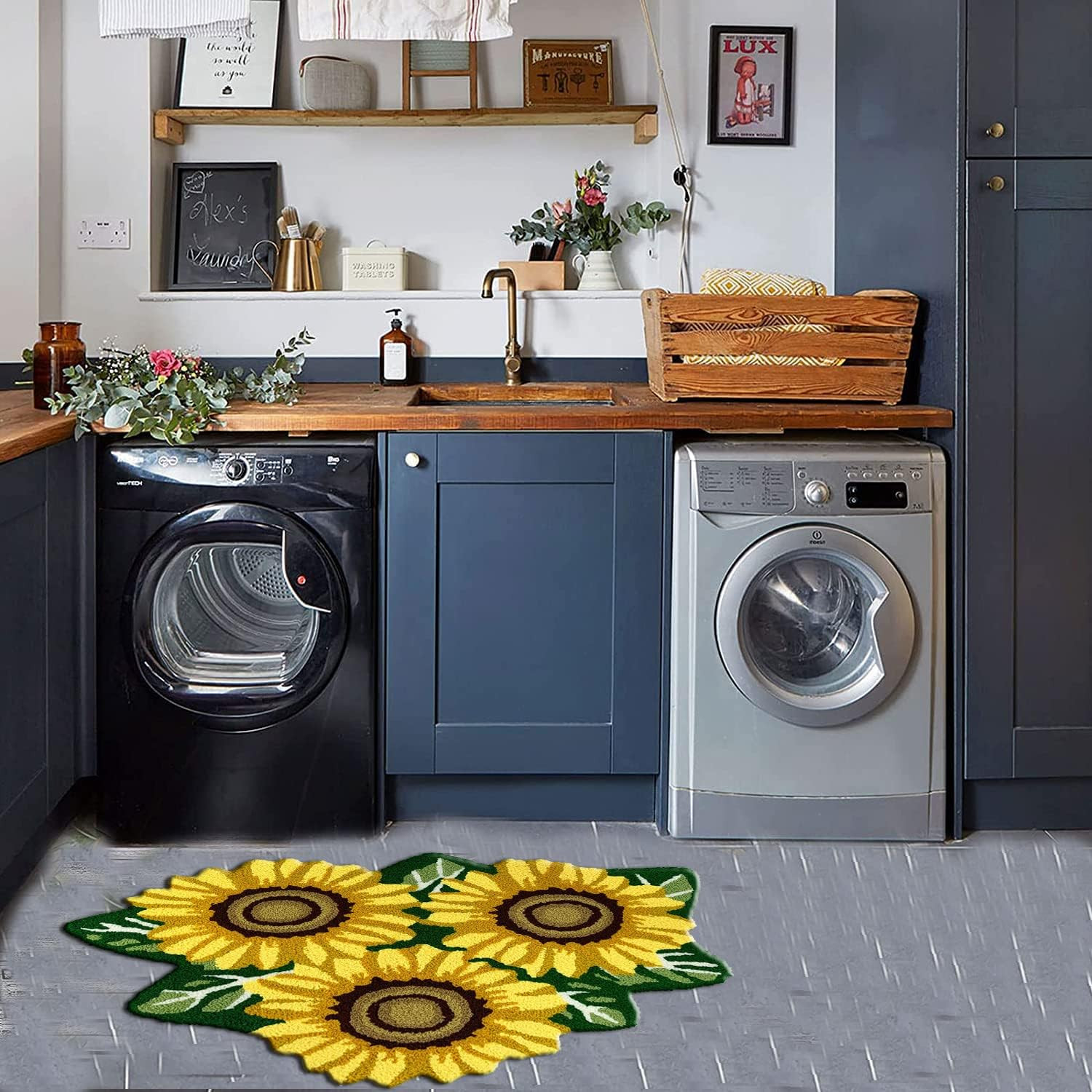 ABREEZE Sunflower Rug Hand Woven Sunflower Carpet,35.4″ X 25.5″ Flower Shaped Wa