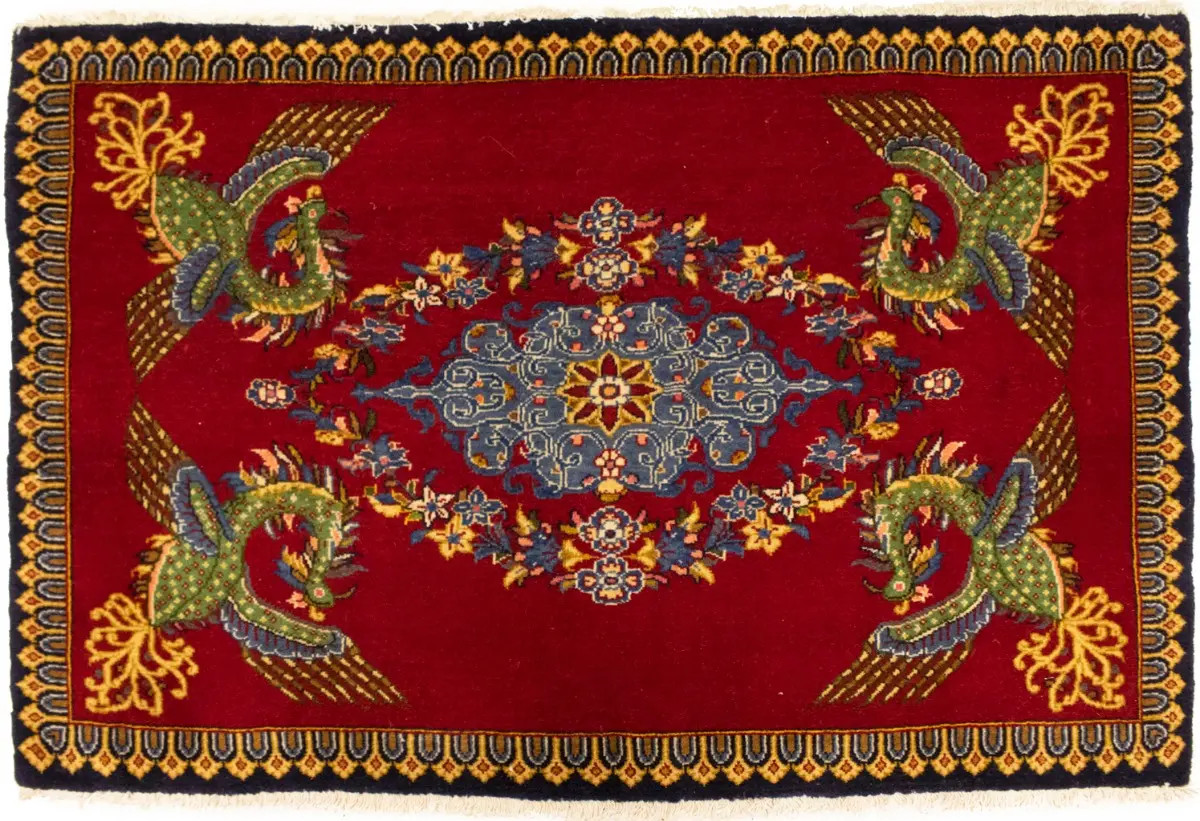 Vintage Pictorial Birds Design Rug Classic Small Oriental Fine Carpet 2’5X3’8 ft