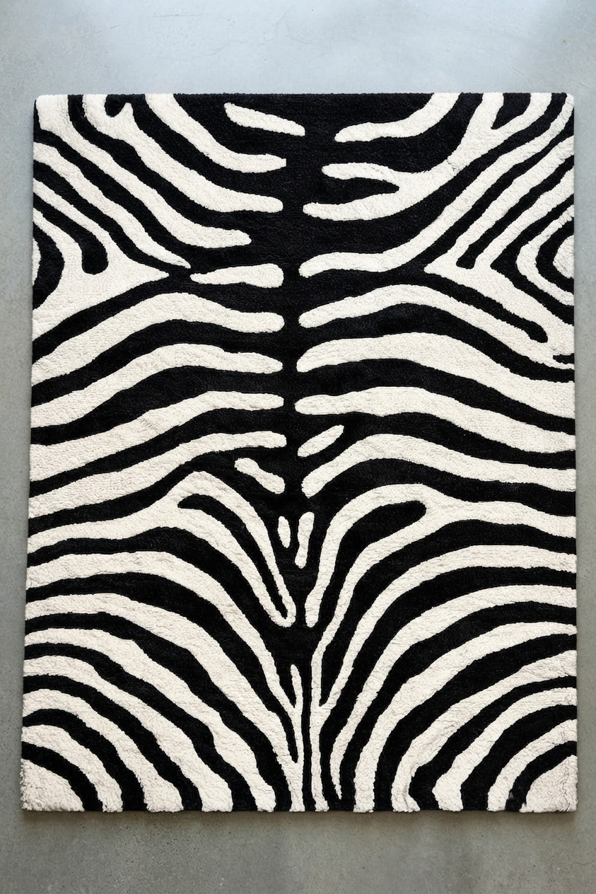 Zebra Black & White Hand Tufted Wool Area Rugs For Home Bedroom Living Room 5×8