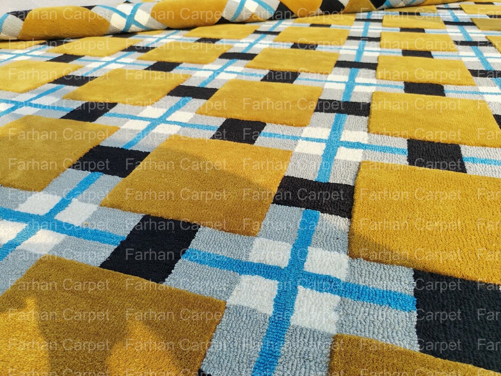 Hand Tufted Geometric Area Rug 12×15 Ft | Modern Checkered Wool Carpet for Large