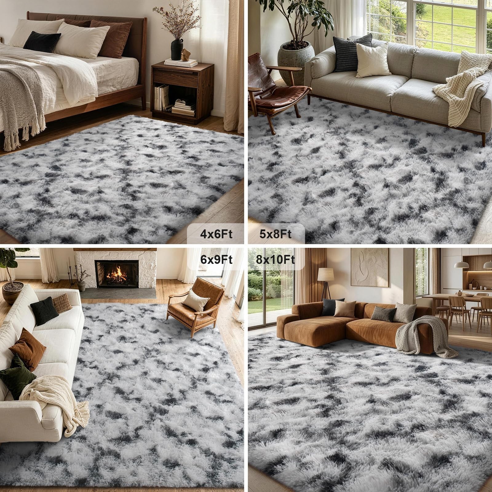 FinRèc 6×9 Black and White Rugs for Living Room Bedroom, Fluffy Shaggy Area …