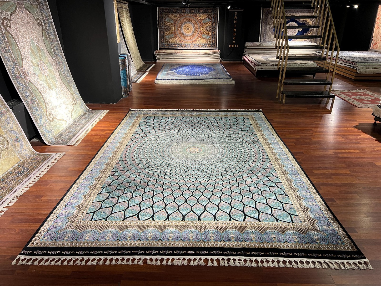 8×11 ft Blue Traditional Silk Rug – Palace Medallion Luxury Area Carpet Decor