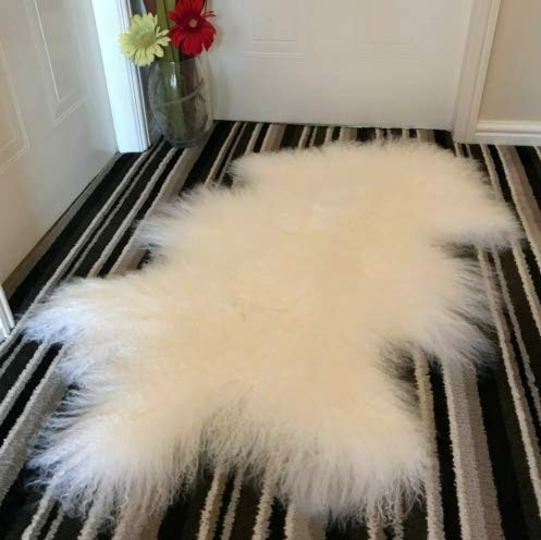 Genuine Mongolian Tibetan Lamb Fur Wool Throw Area Rug Real Fluffy Shaggy She…