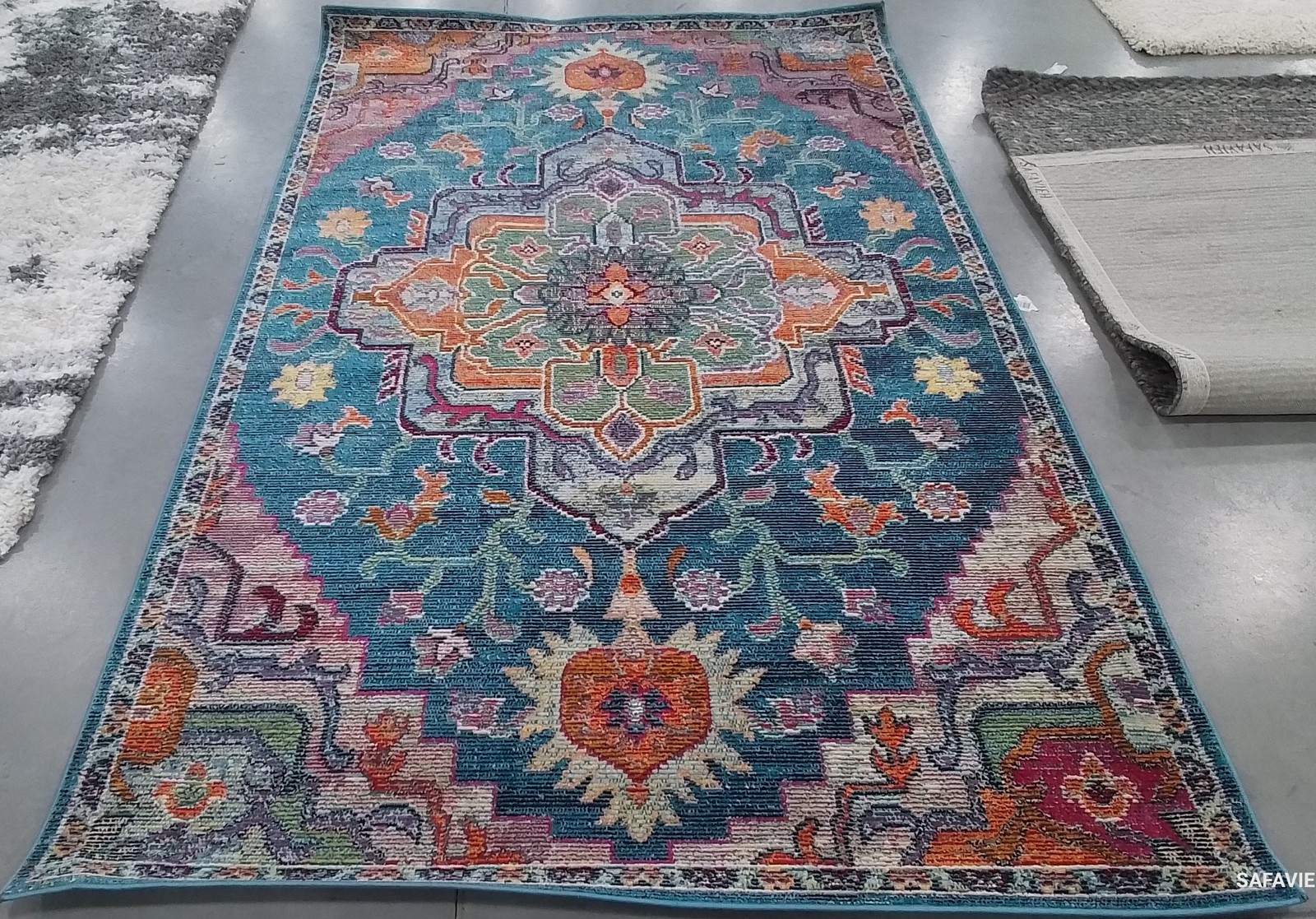 TEAL / ROSE 5′-0″ x 8′-0″ Back Stain Rug, Reduced Price 1172786289 CRS501T-5