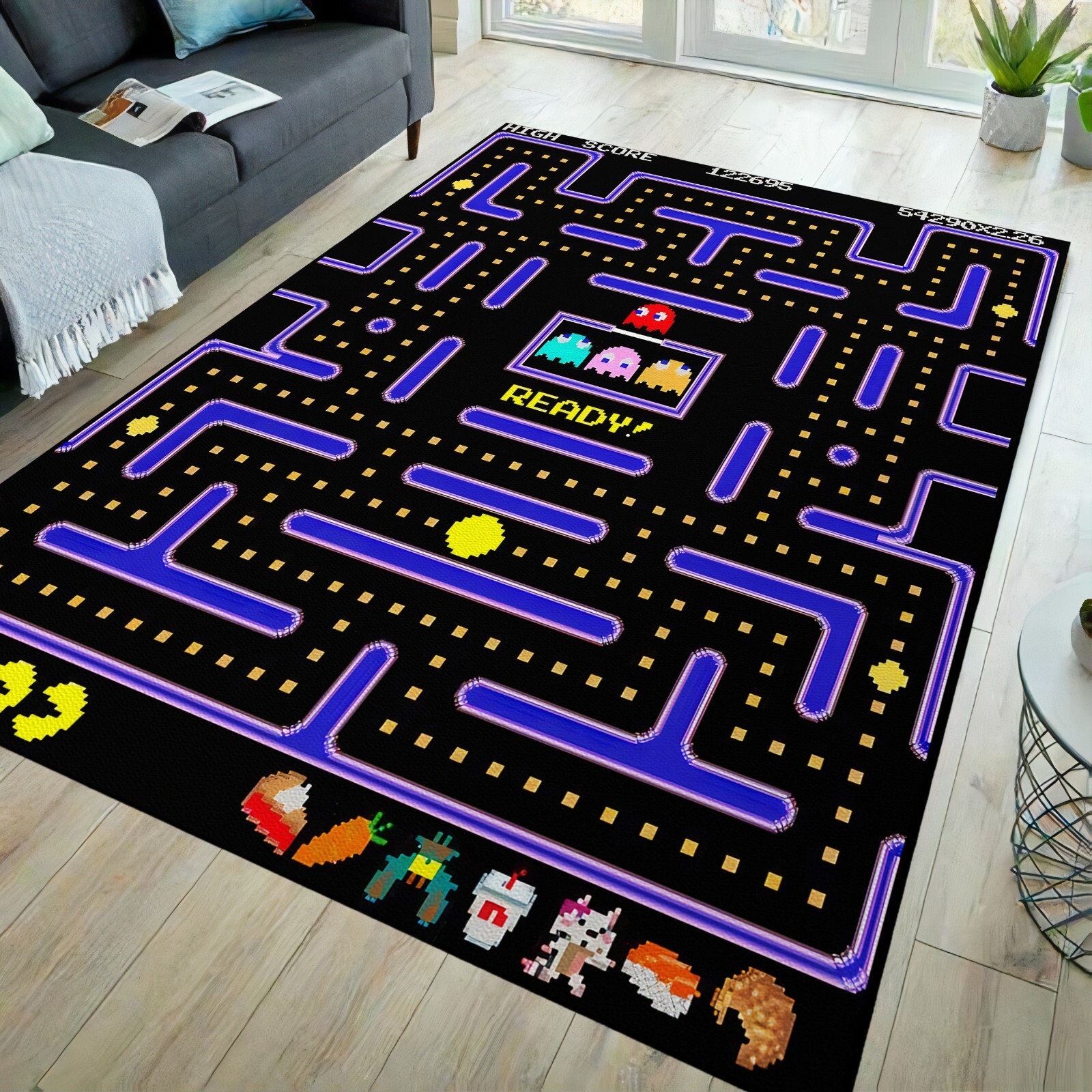 Gamer rug, fun rug, game room rug, arcade rug, video game rug