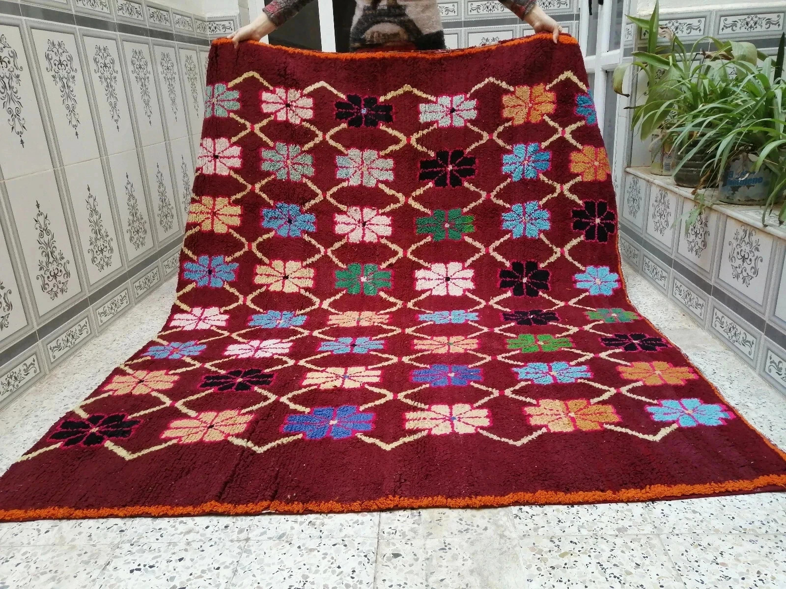 Handmade Moroccan Berber Beni Ourain Wool Rug Color Multicolor Design Carpet Rug