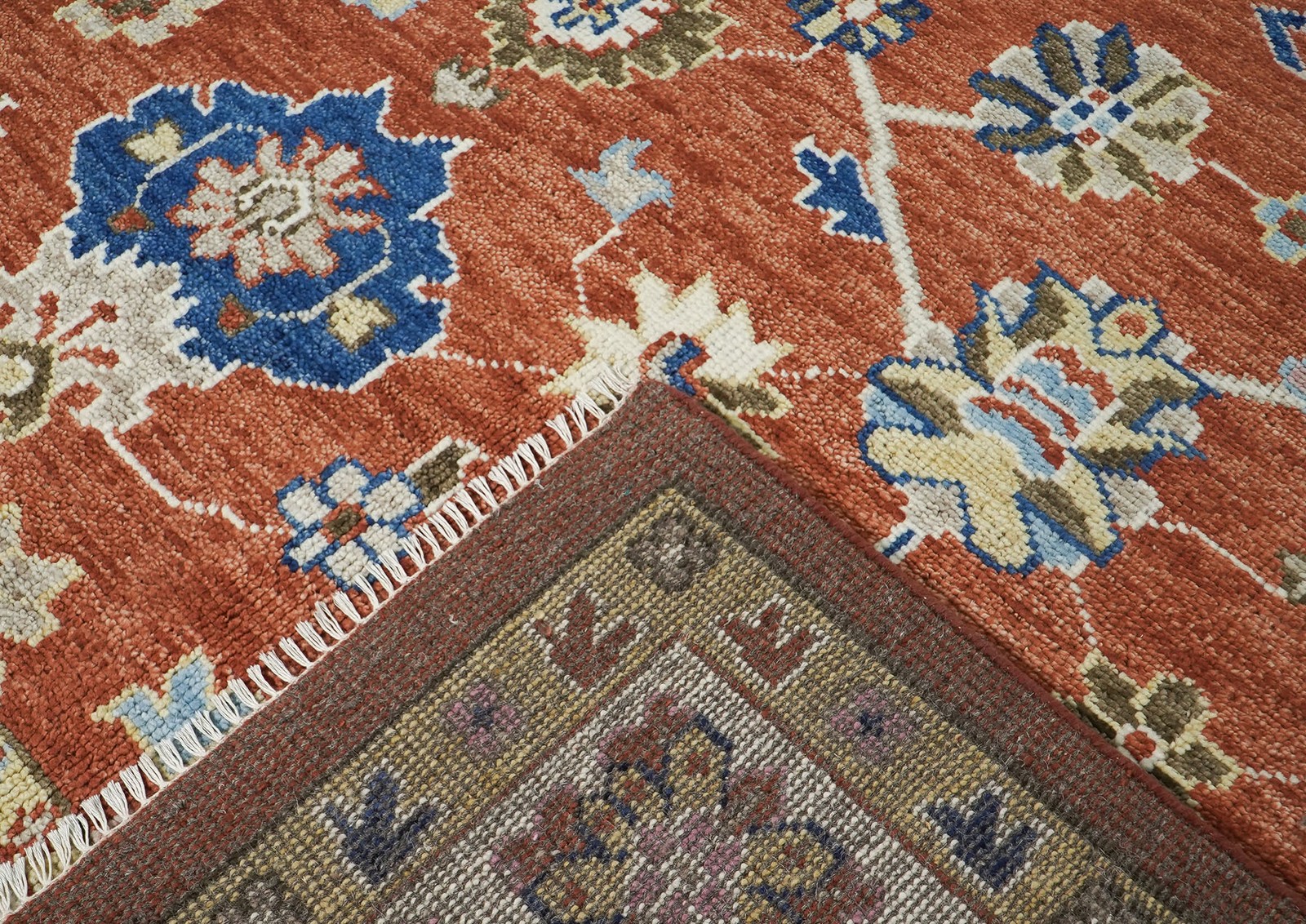 9’3”x12’3” Hand Knotted Wool Burnt Orange, Ivory Oushak Transitional Rug