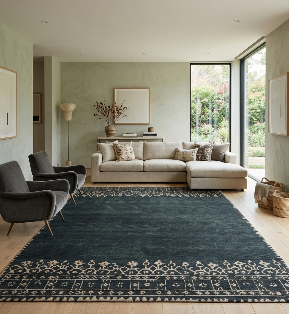 New Theodore Blue Contemporary Handmade Tufted Modern Design 100% Wool Area Rugs