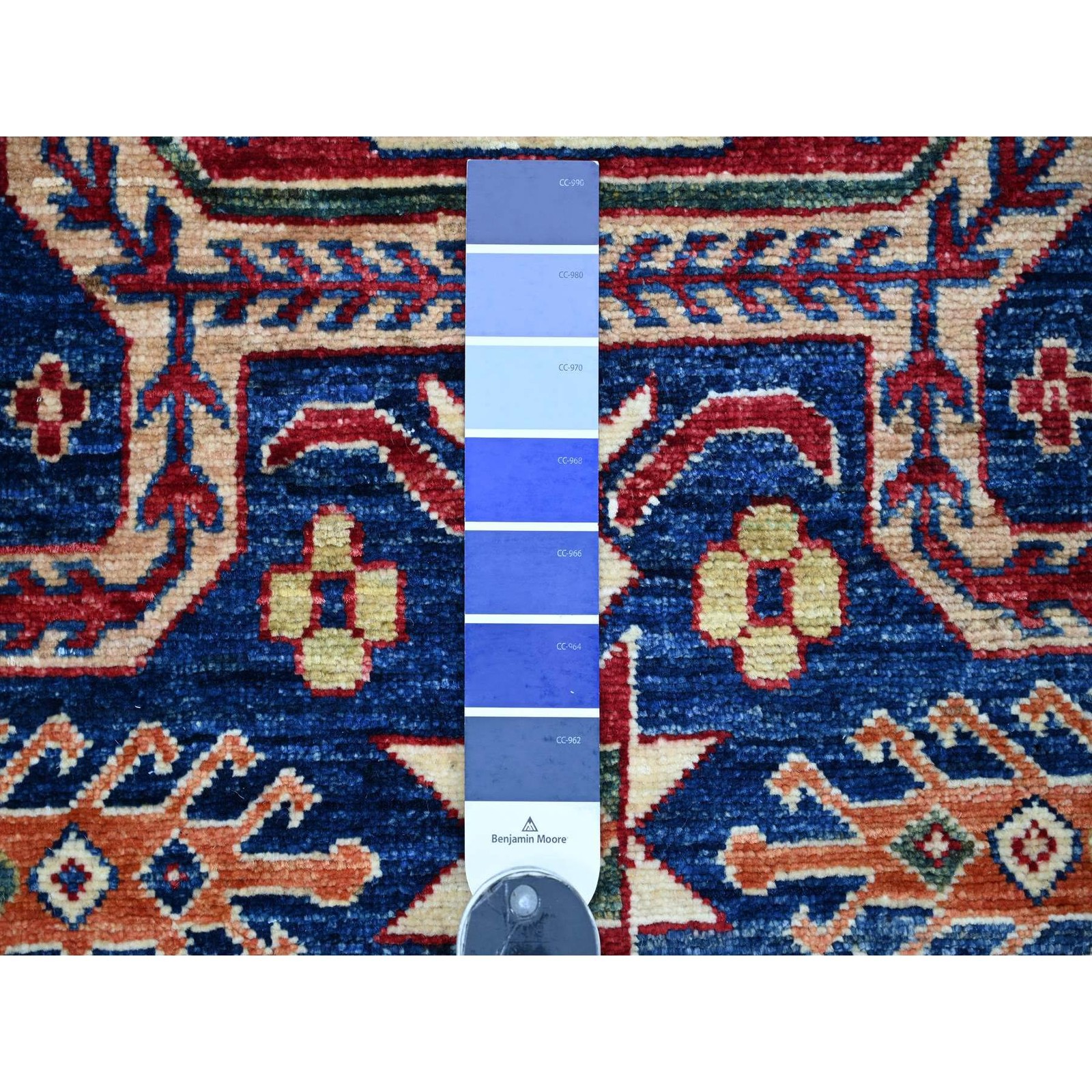 4’10″x7’5″ Navy Blue Afghan Super Kazak Hand Knotted Natural Wool Rug 22256
