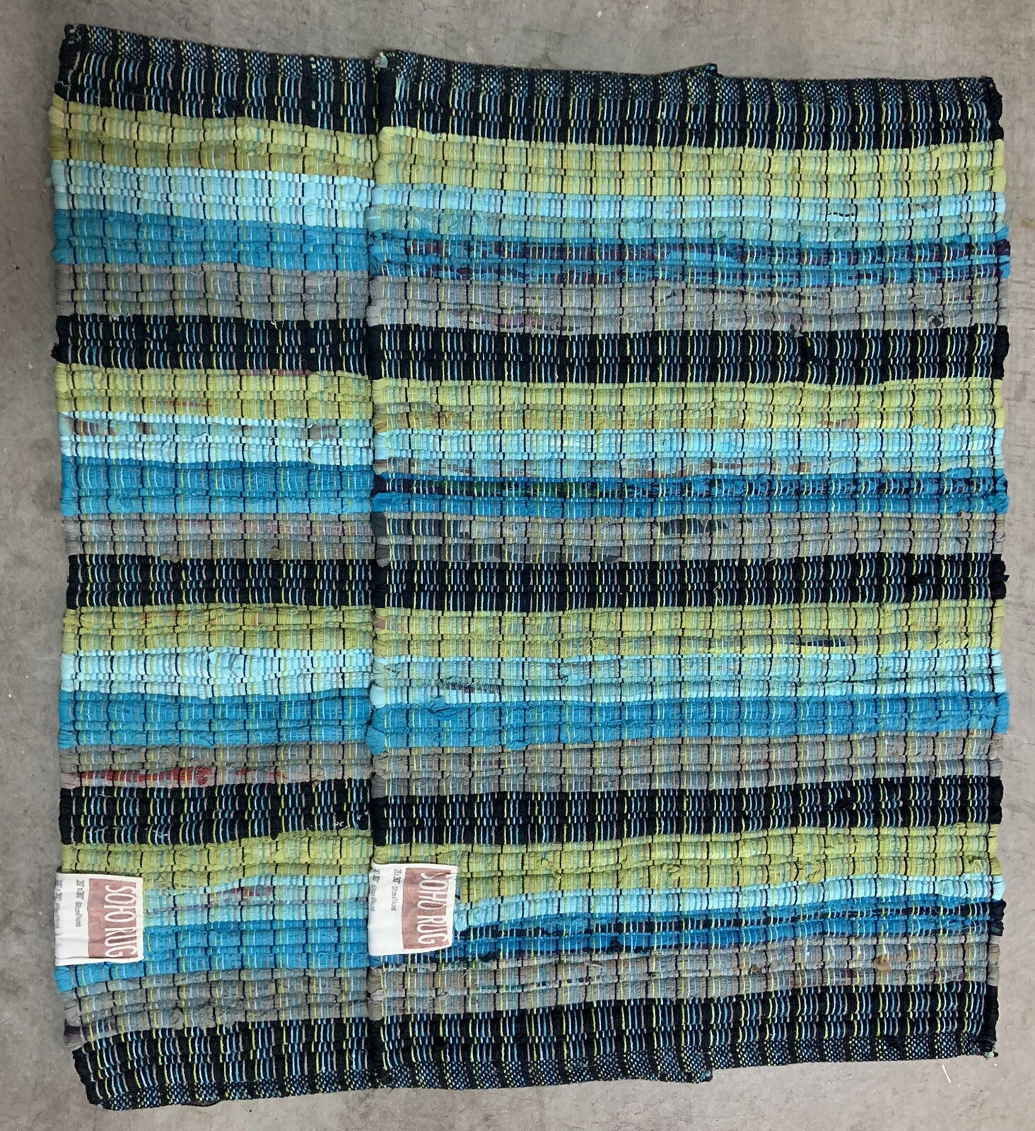 2 Braided Cotton Blend Rag Rug Farmhouse Retro Style Blues, Teal Multi 20” x 30”