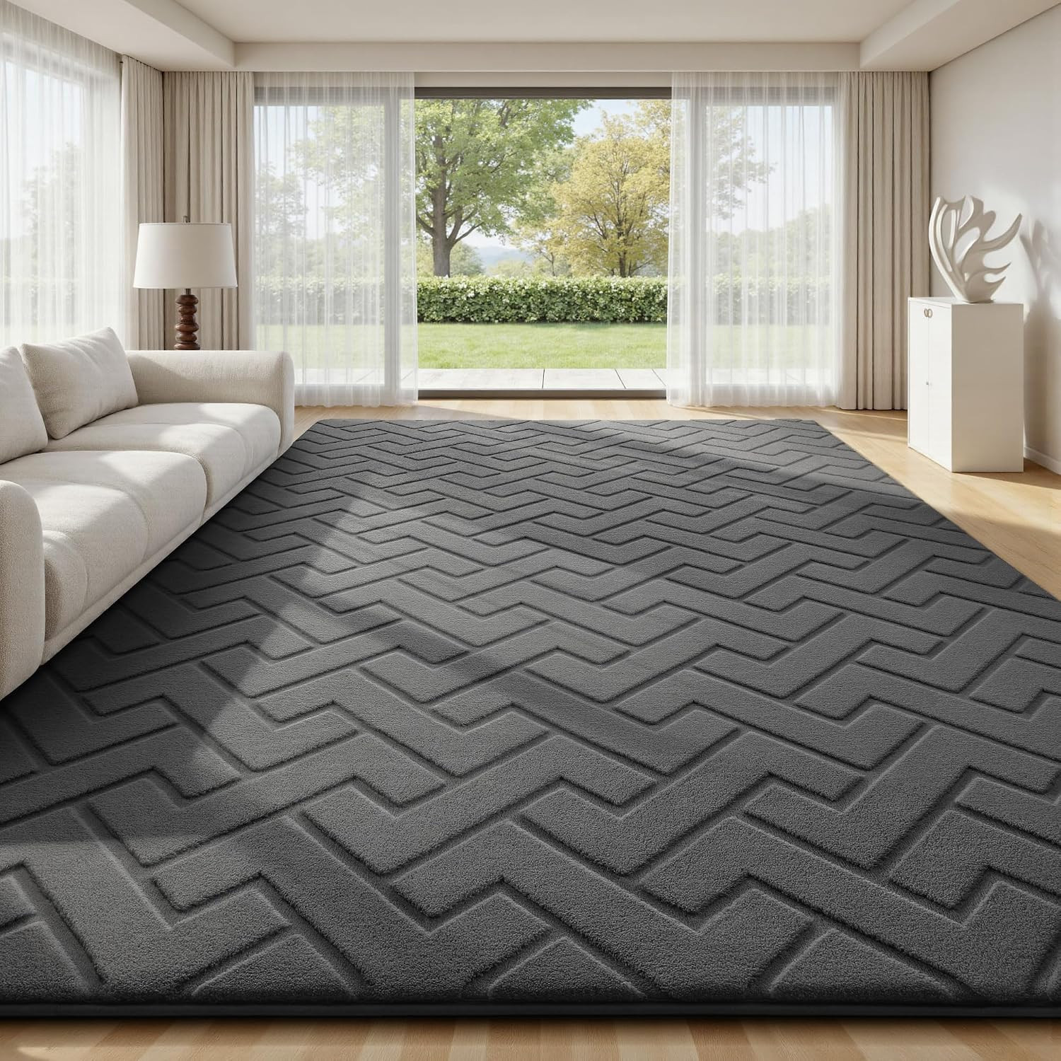 8×10 Area Rugs for Living Room, Washable Grey Rugs for Bedroom Large Soft Area R