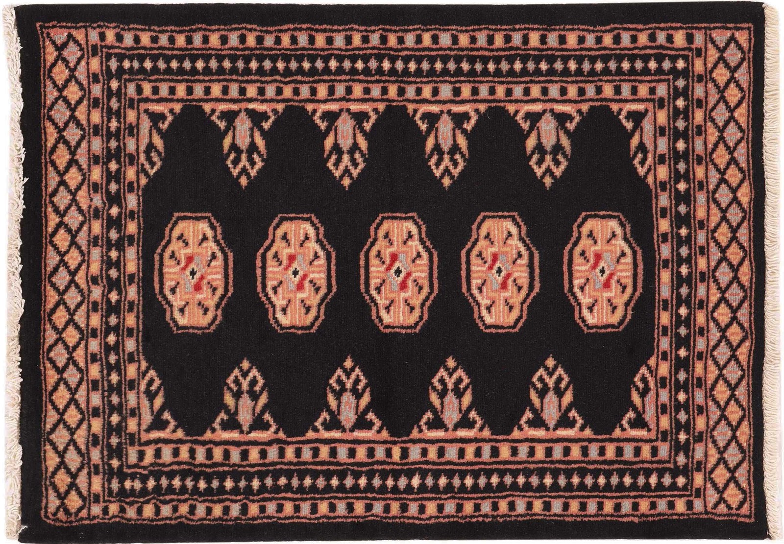 Pakistan Bukhara Carpet 60×90 Hand-knotted Black Geometric Orient