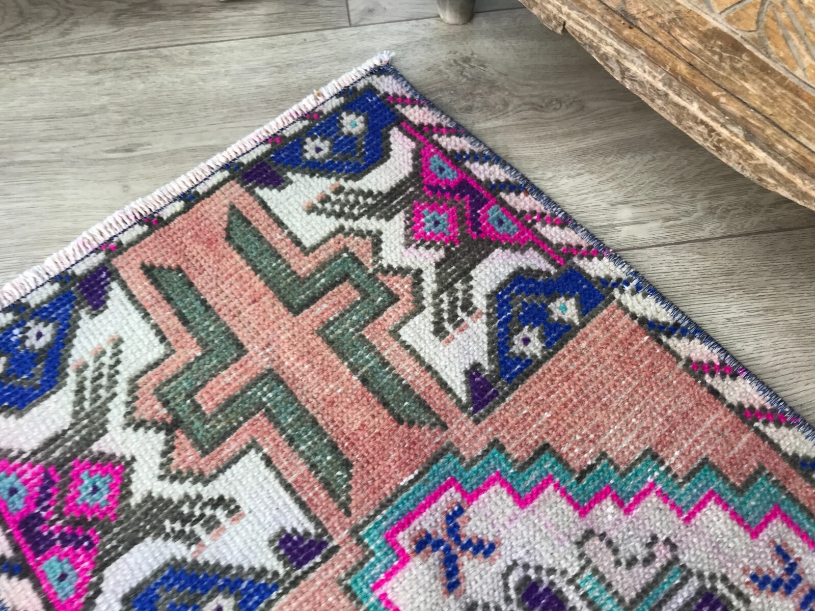 wool turkish rug, mat for kitchen, floor rug, wool porch rug, 1.4 x 2.9 ft