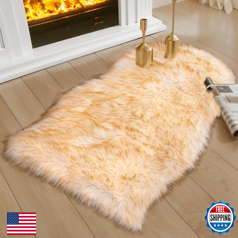 Ciicool Faux Sheepskin Rugs Soft Faux Fur Rug White Gradient Brown Fluffy Chair