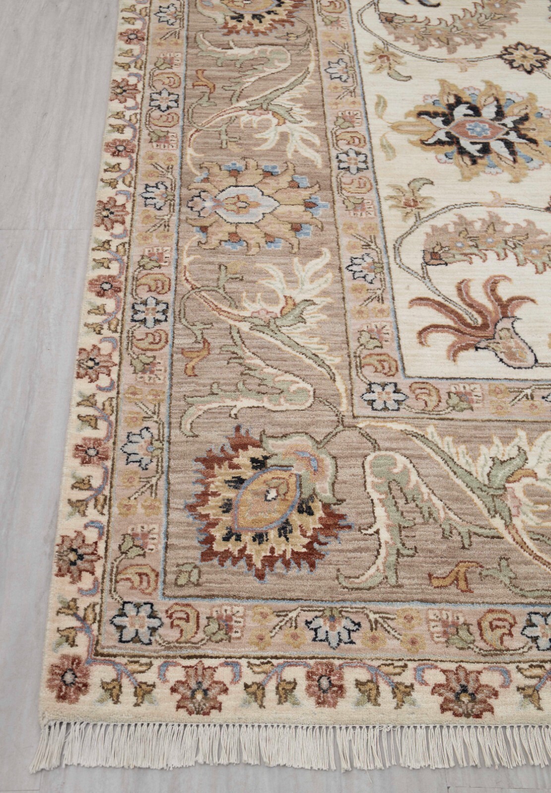 10×14 Ivory Light Brown Peshawari Reproduction Fine Quality Wool Handmade Rug