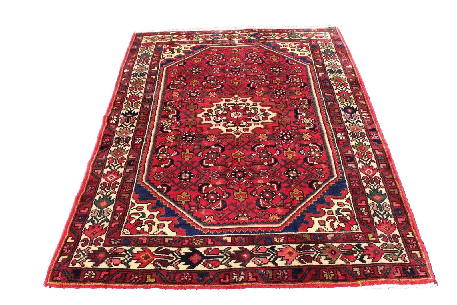 Oriental Bright Medallion Afghan 4′ 1″ x 6′ 4″ Red Handmade Area Rug