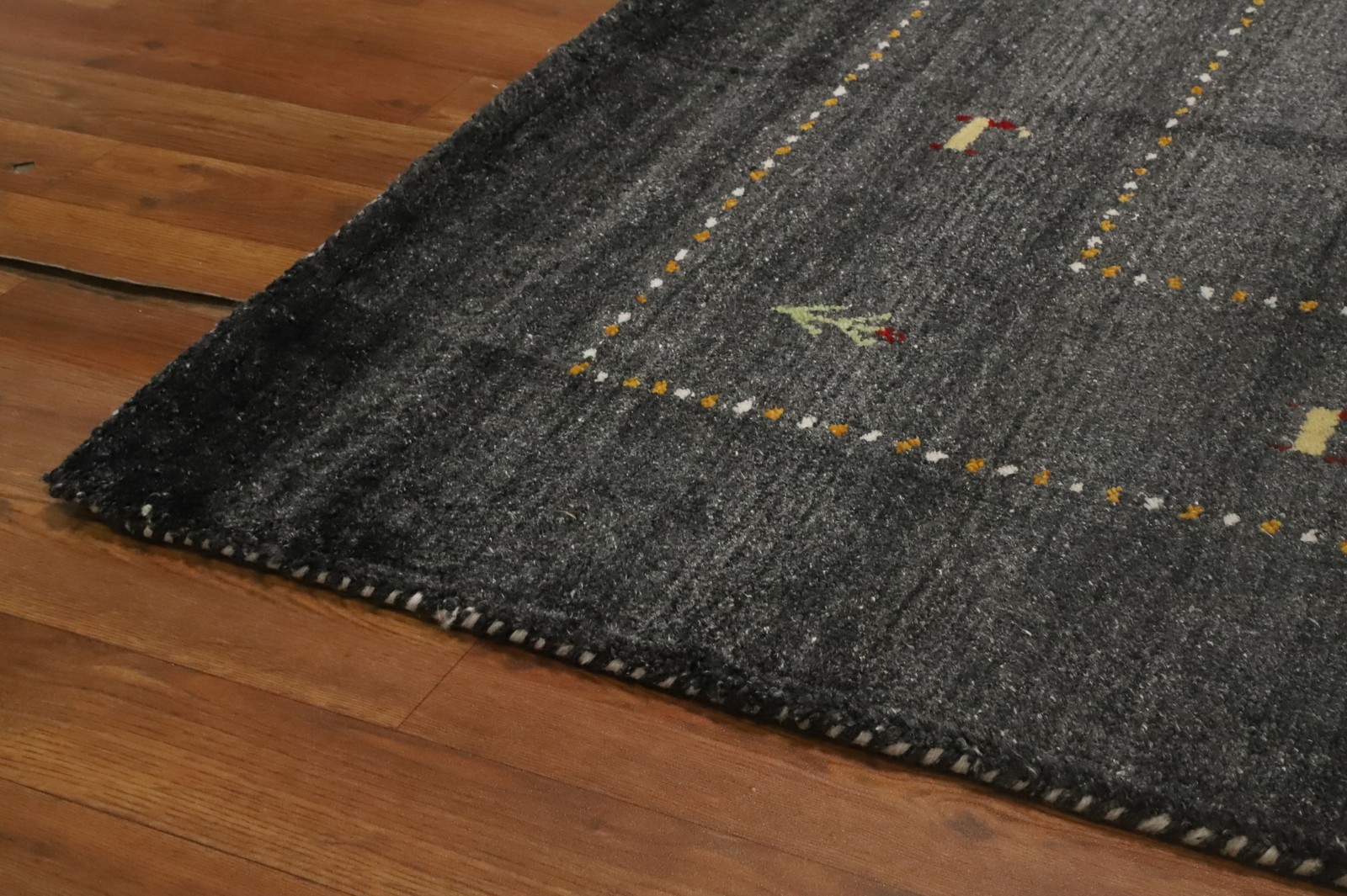 Tribal Square Wool Area Rug 8×8 ft Hand-knotted Little Characters Carpet