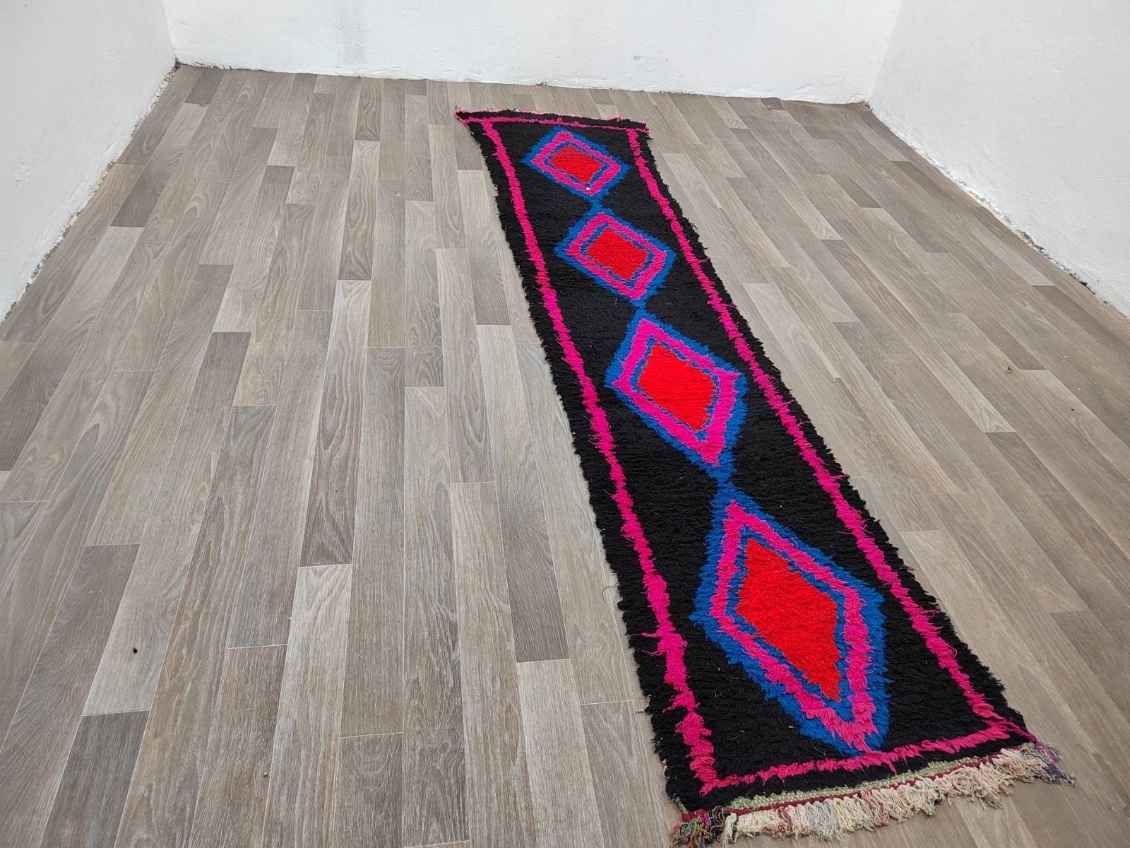 Moroccan Runner Rug 1.9×9.3 ft Handmade Berber Wool Carpet Vintage 59×283 cm