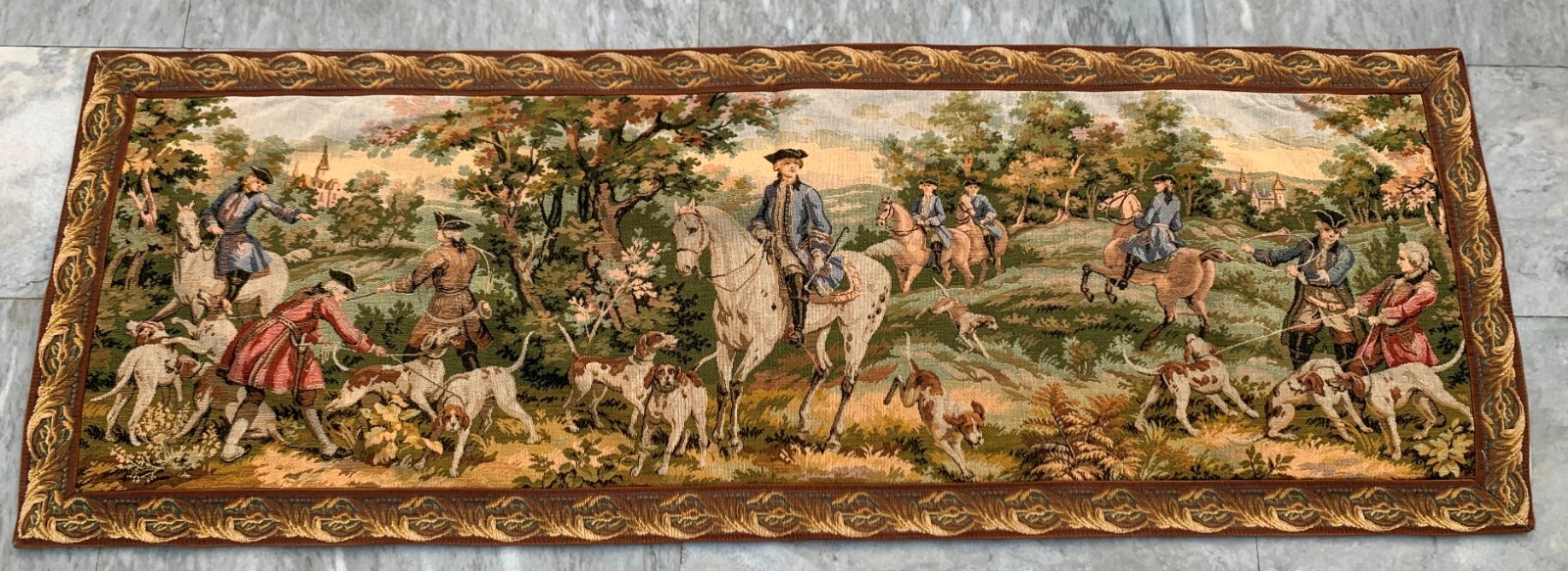 French Tapestry Vintage Pictorial Tapestry Hunting Tapestry Home Decor 2×5 ft