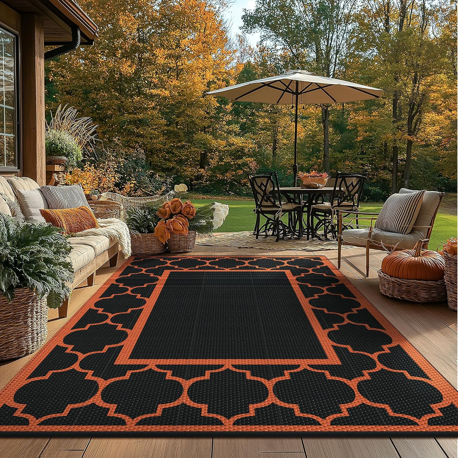 GENIMO 6′ x 9′ Outdoor Rug Waterproof for Patio Decor, Foldable Reversible Plast