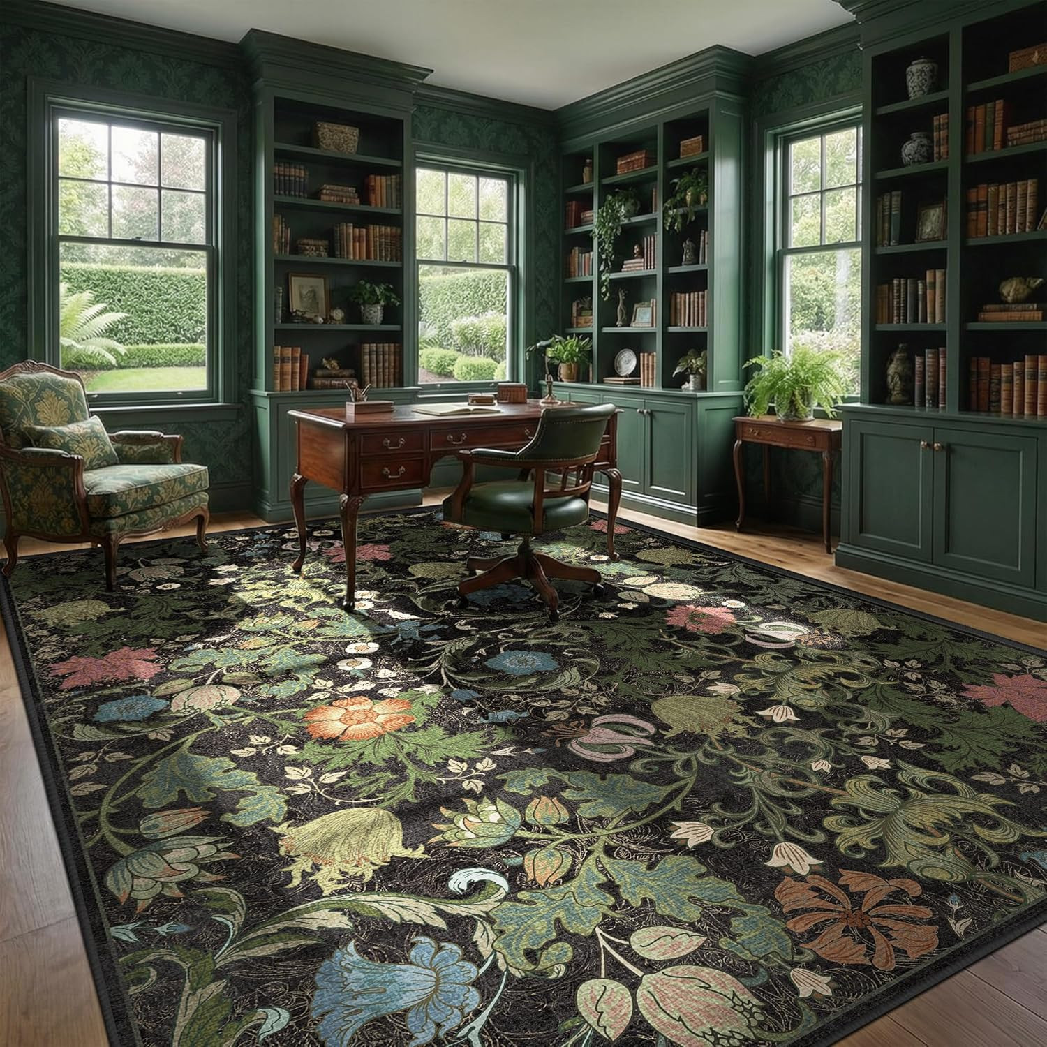 Vintage Floral Area Rug 8×10 – Washable Non-Slip Carpet for Home Decor