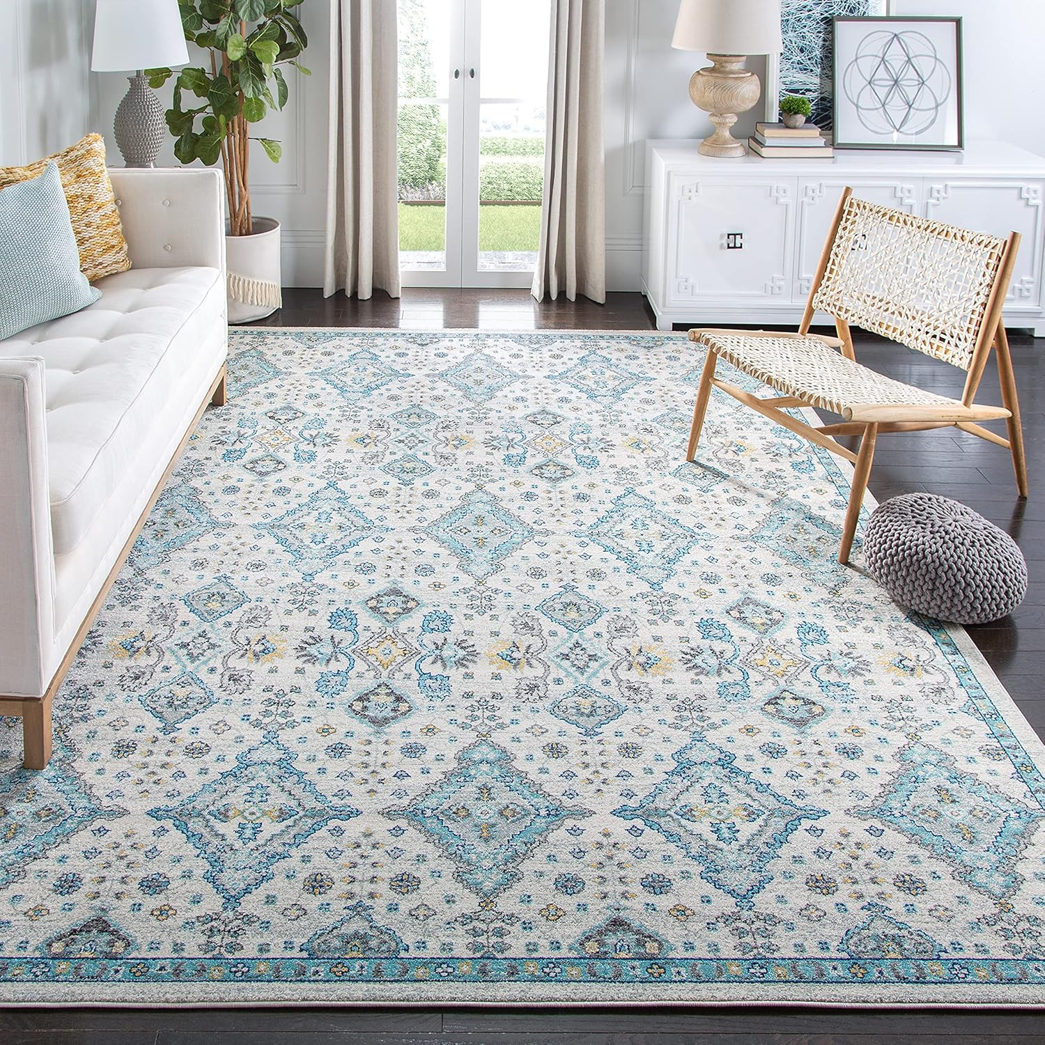 Evoke 8′ x 10′ Ivory/Light Blue Boho Oriental Non-Shedding Area Rug