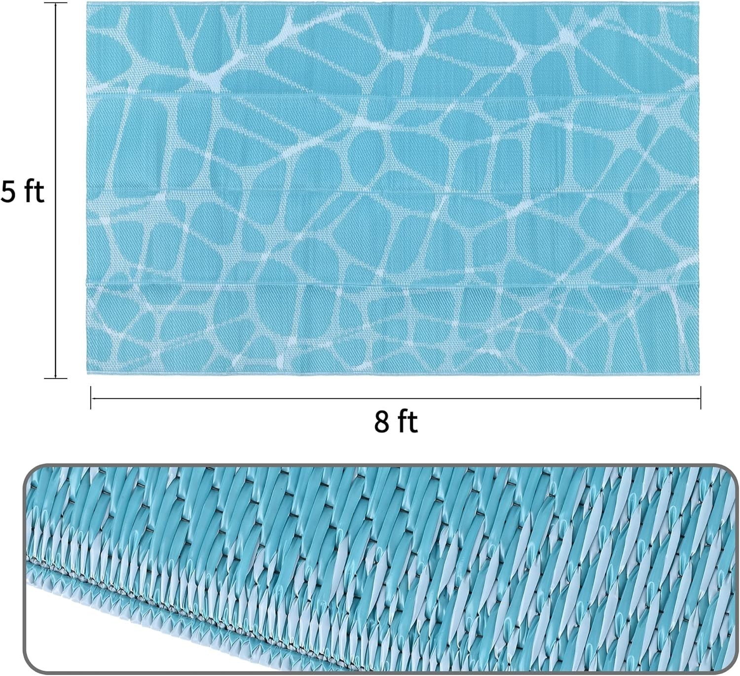 Blue 5×8 Waterproof Plastic Straw Rug Outdoor & Beach Reversible Mats