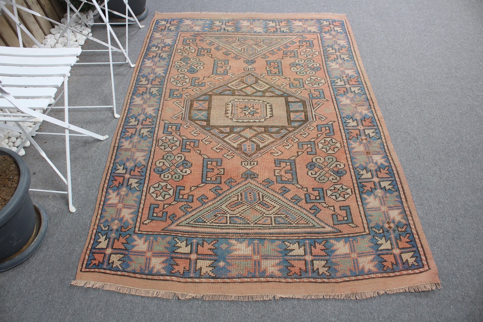 Turkish Rug, Area 4,2×6,4 ft Rug, Blue Oriental Rug