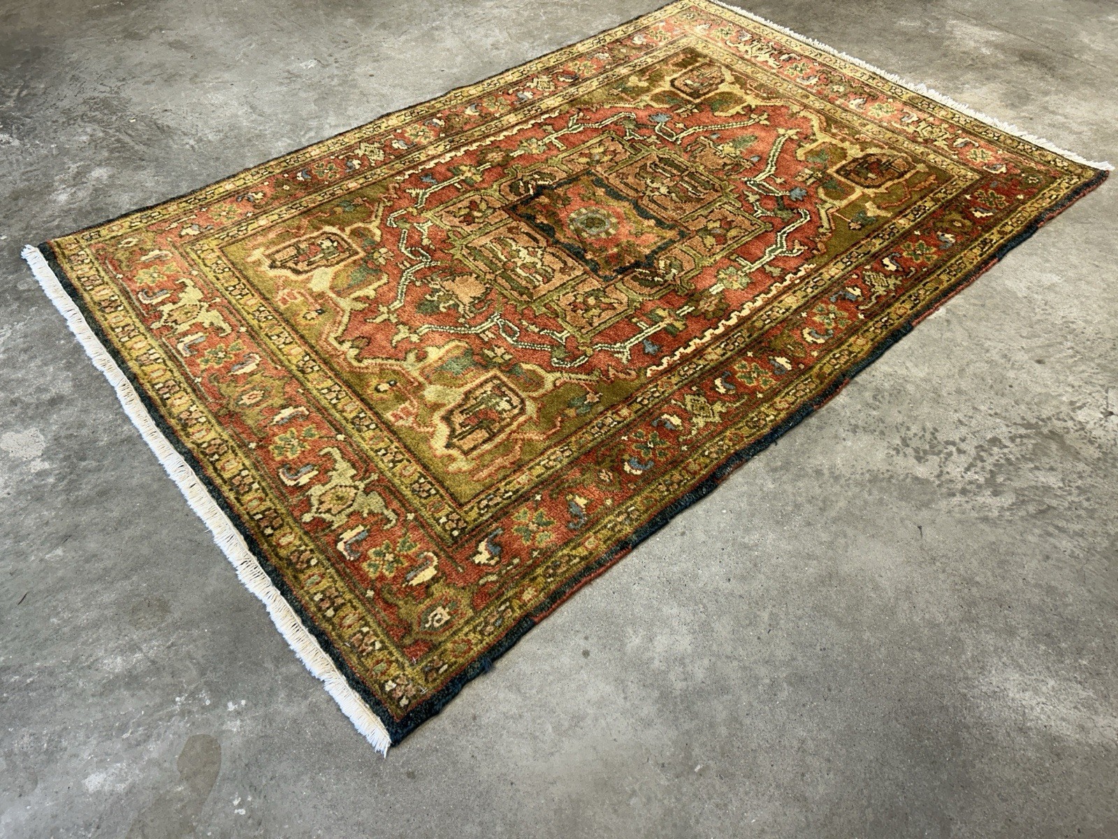 4’1”x6’1” Hand-Knotted Wool Geometric Indoserapi Area Rug – Tribal Carpet