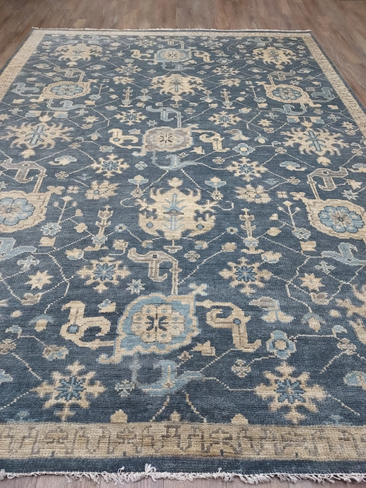 TURKISH OUSHAK RUG.GEOMETRICMULTICOLORED AREA RUG 9×12 Ft, HANDMADE BOHEMIAN RUG
