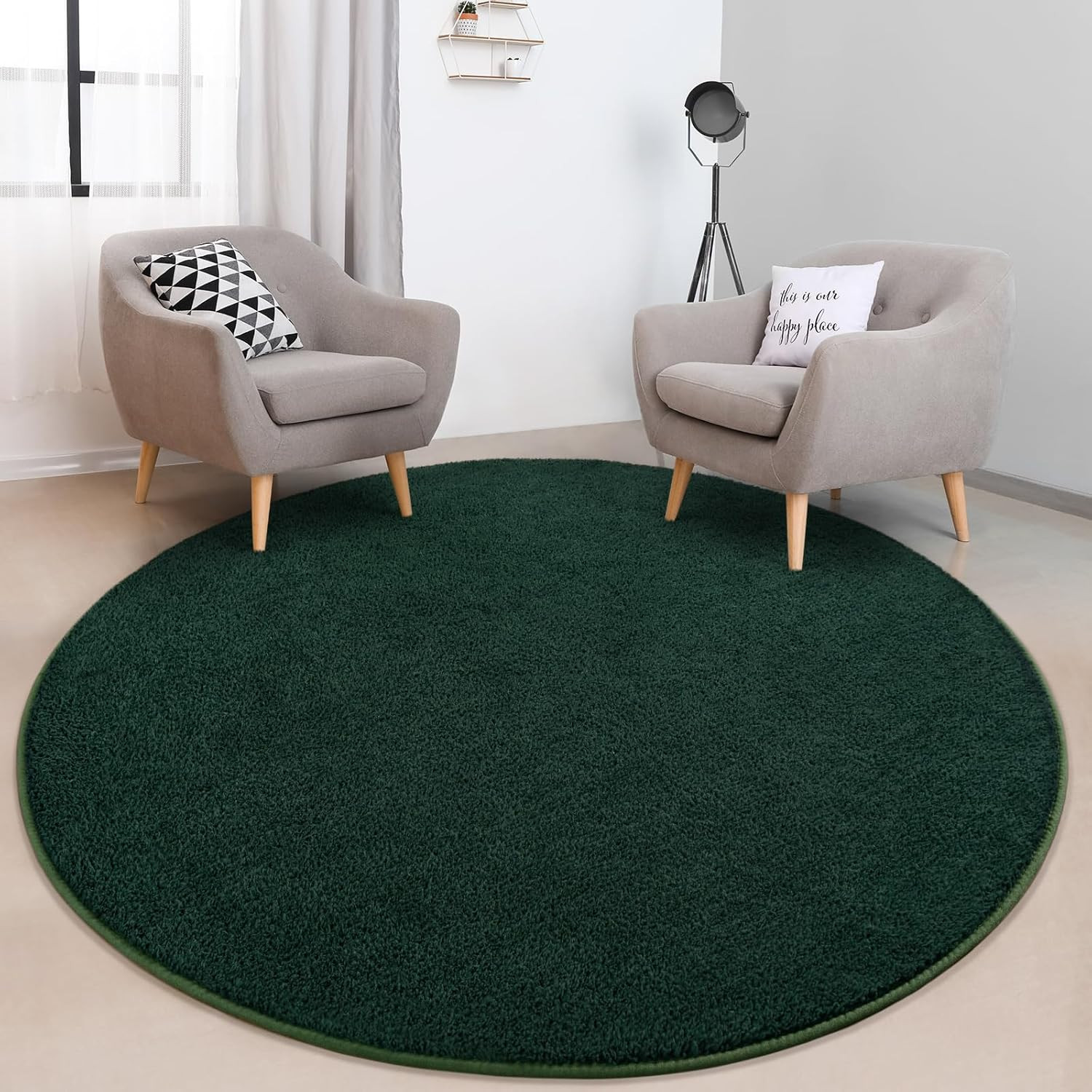 4x4ft Round Area Rug Ultra Soft Memory Foam Coral Fleece Non Slip Green Carpet