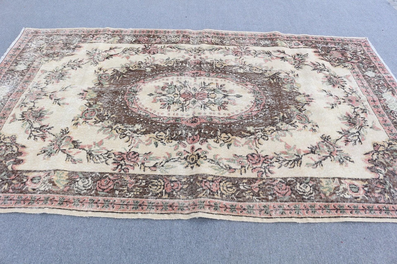 5,6×9,3 ft Turkish Vintage Rug, Large Rug, Brown Wool Rug